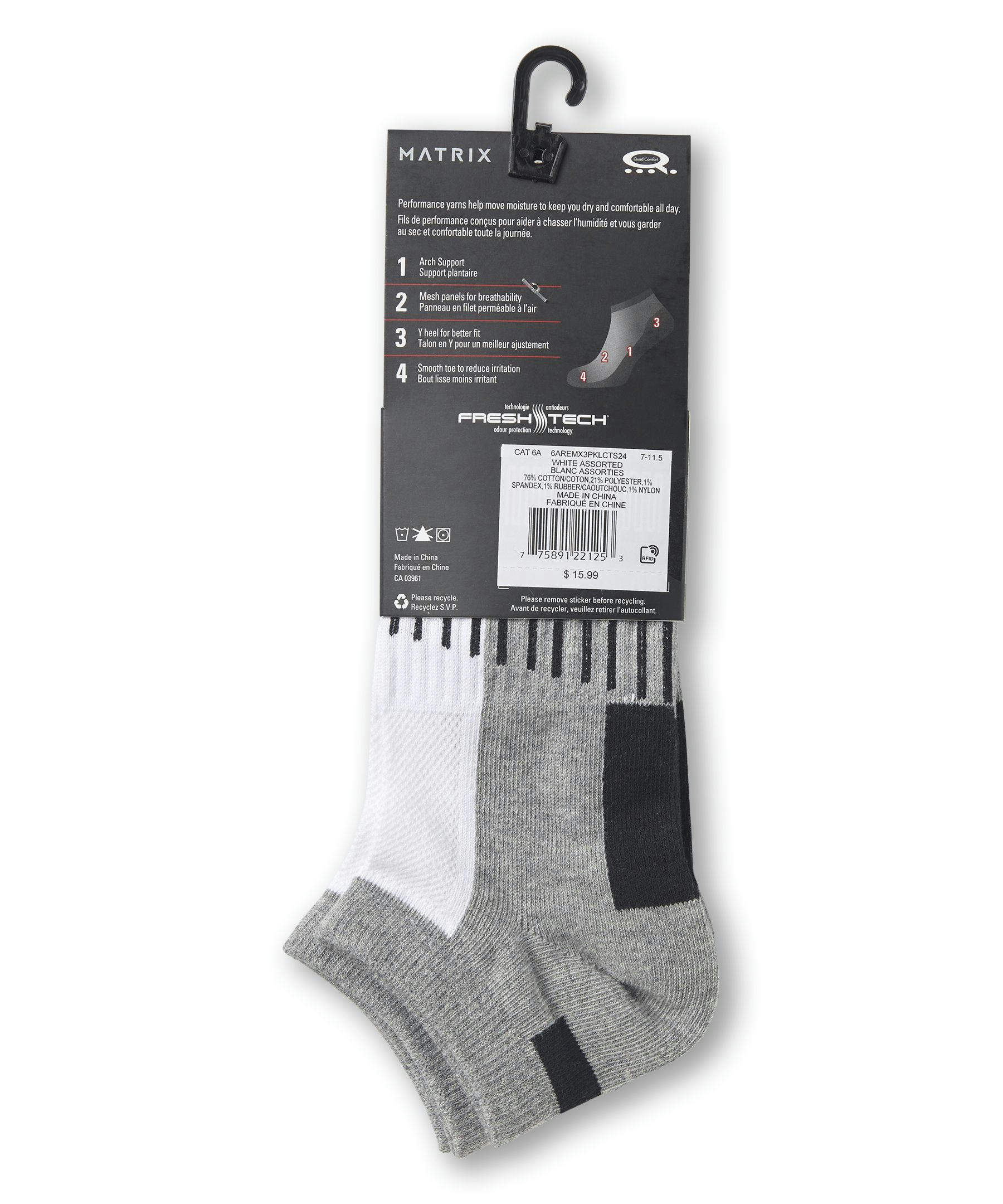 Matrix Men's FRESHTECH® Low Cut Thin Sport Socks, 3 Pack