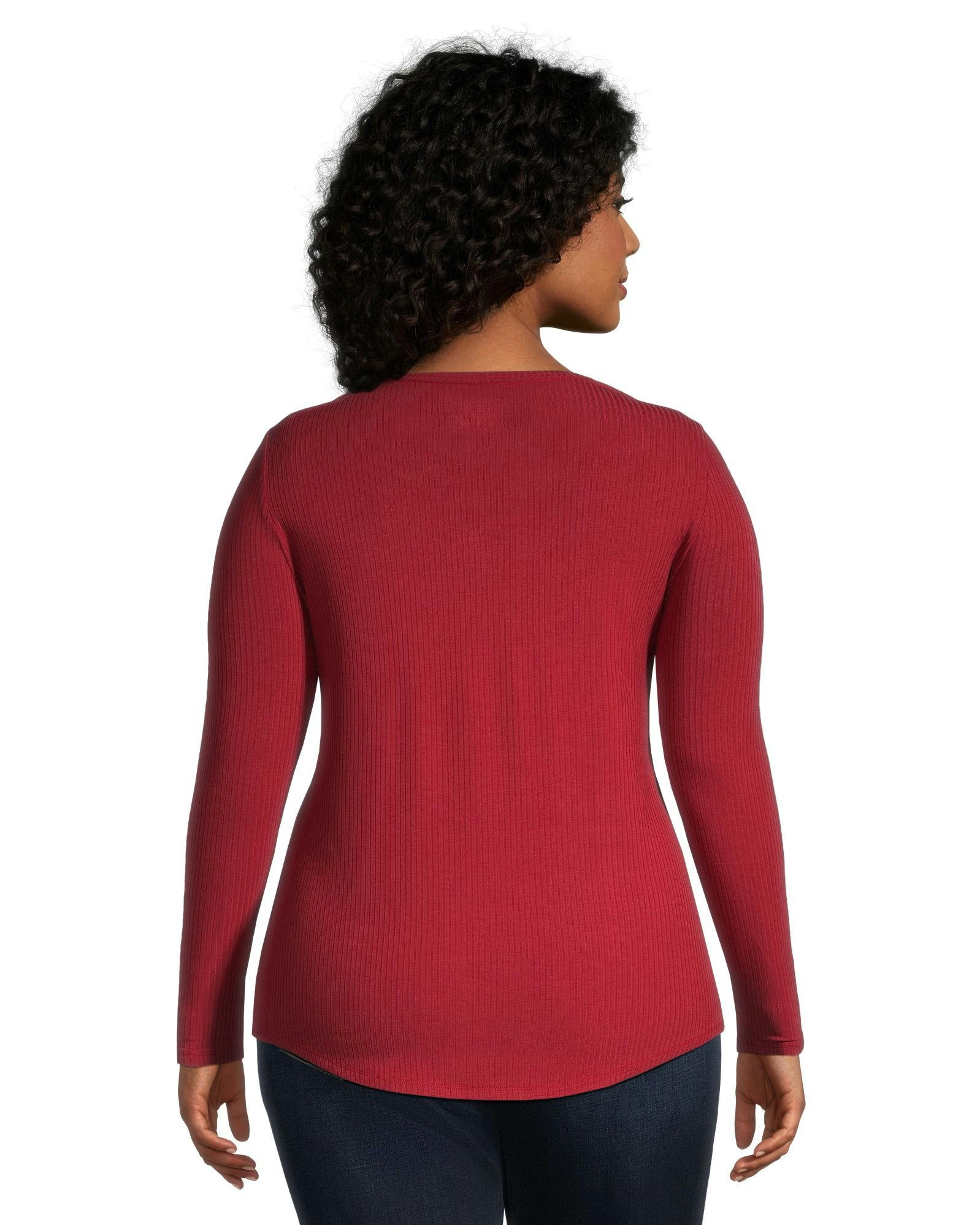 Denver Hayes Women's Relaxed Fit Long Sleeve Scoop Neck Ribbed T Shirt