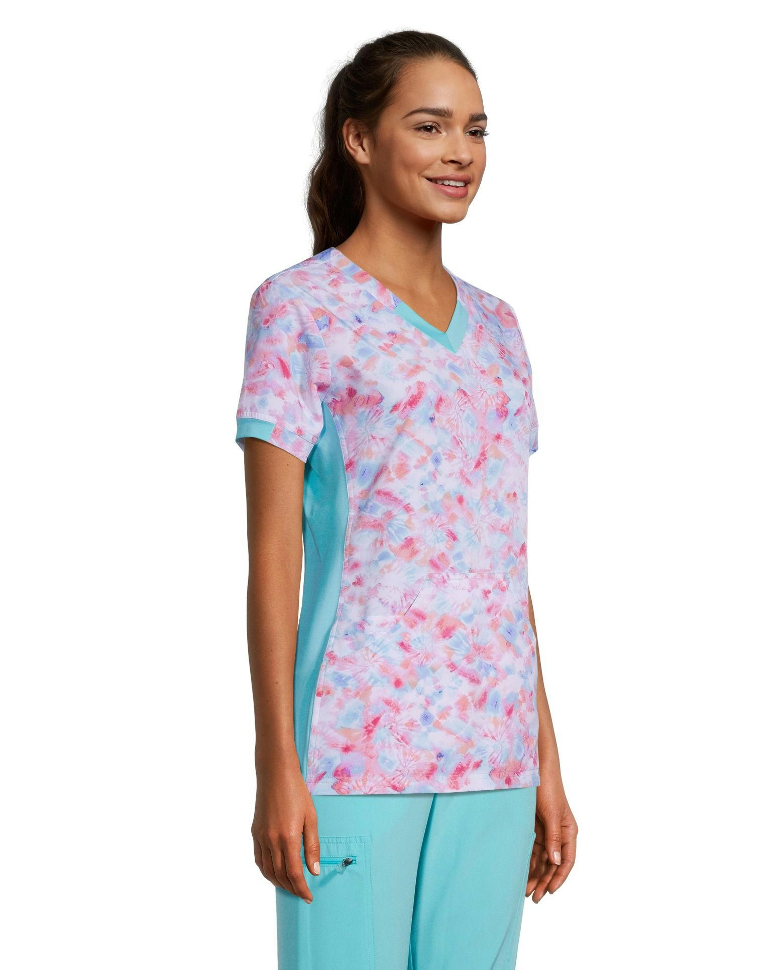 Scrubletics Women's 2 Pocket V-Neck Scrub Top - Kangaroo Pocket Groove Berry