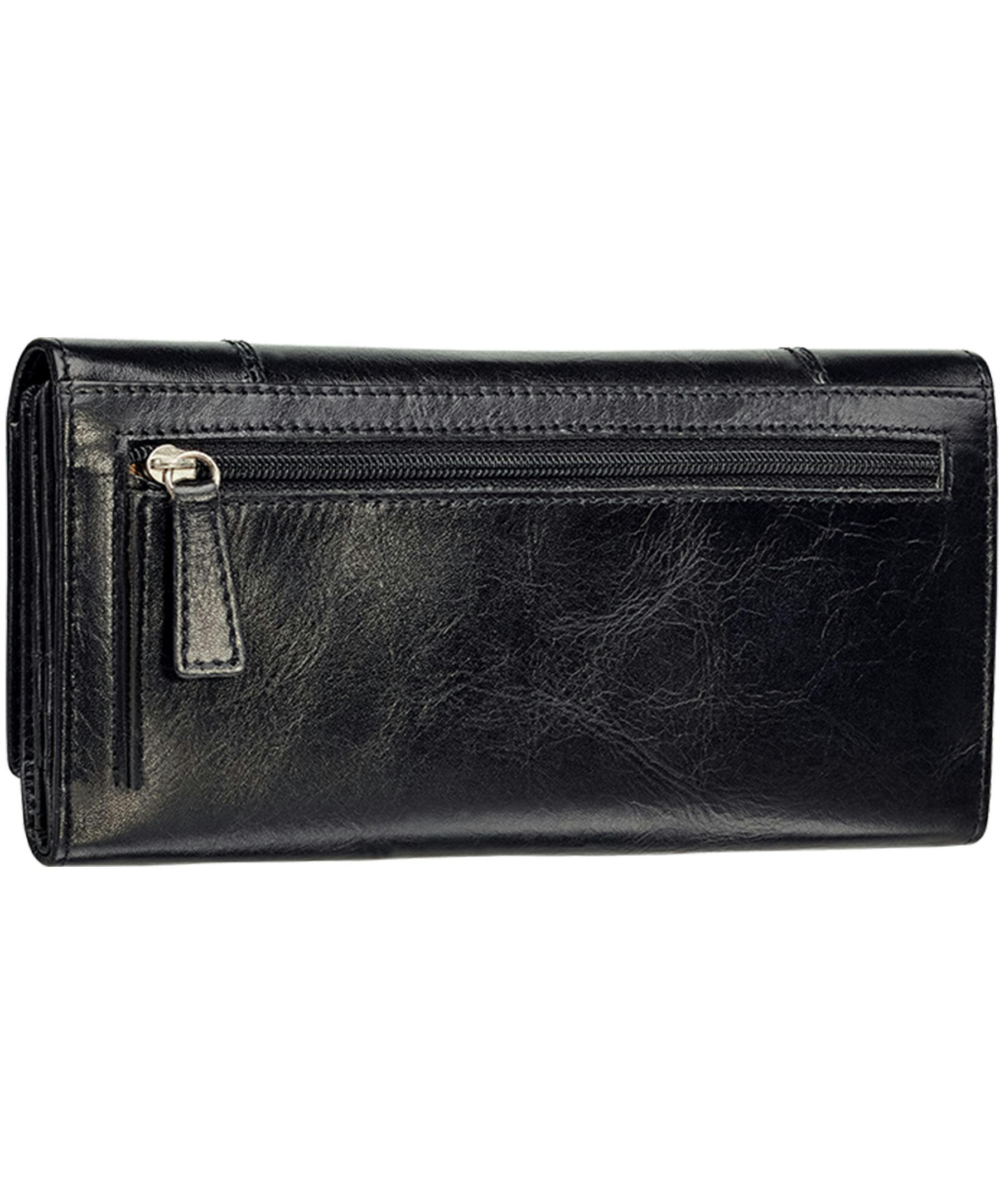 Mancini Leather Goods Women's Casablanca RFID Secure Trifold Wallet Black