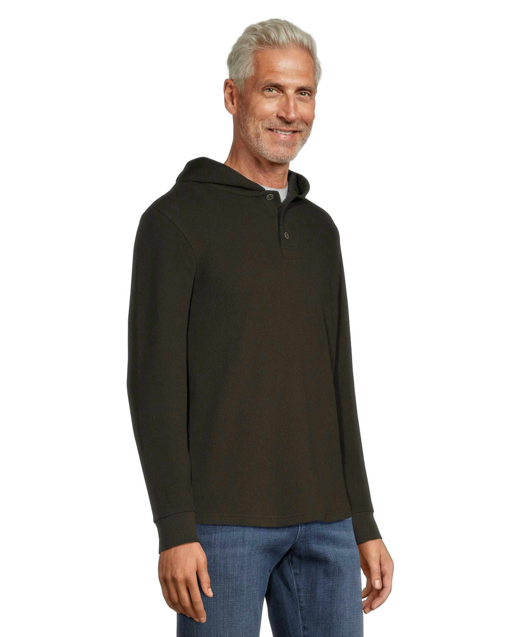 Denver Hayes Men's Long Sleeve Texture Knit Hooded Popover Henley