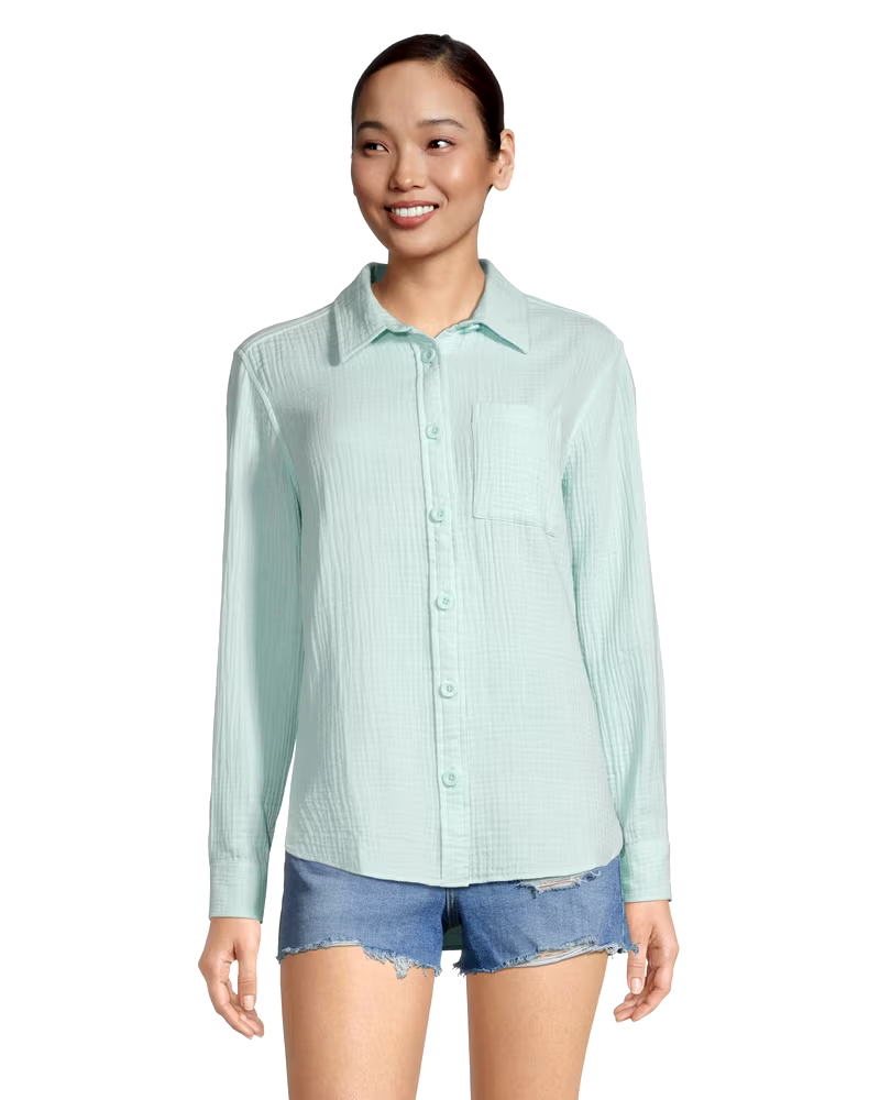 Women's Double Gauze Long Sleeve Button Down Shirt
