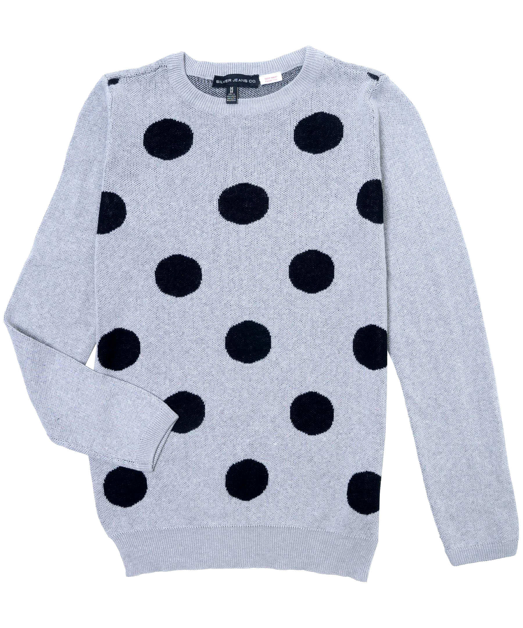 Silver Kids' Unisex Long Sleeve Crew Polka Dot Sweater