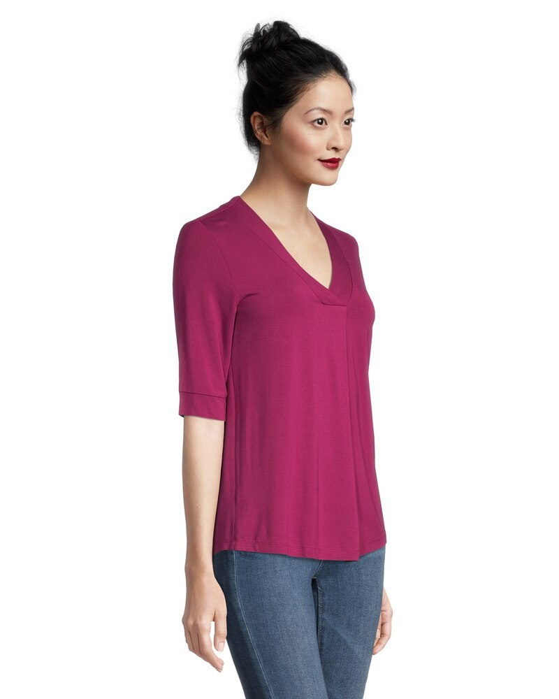 Denver Hayes Women's Pleat Detail Relaxed Fit V-Neck Top