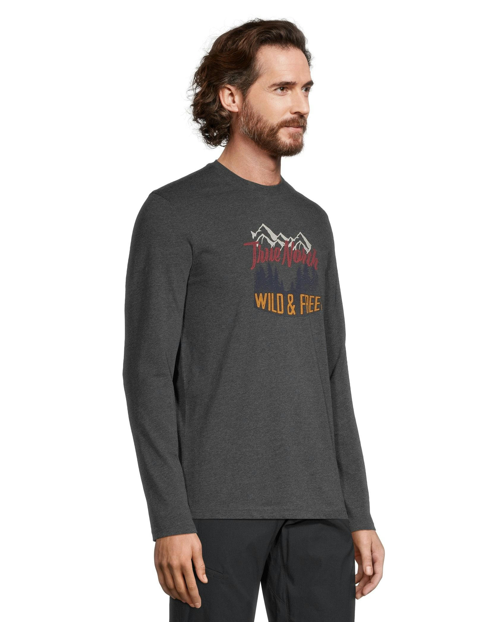 WindRiver Men's True North Graphic Long Sleeve Crew Neck T Shirt