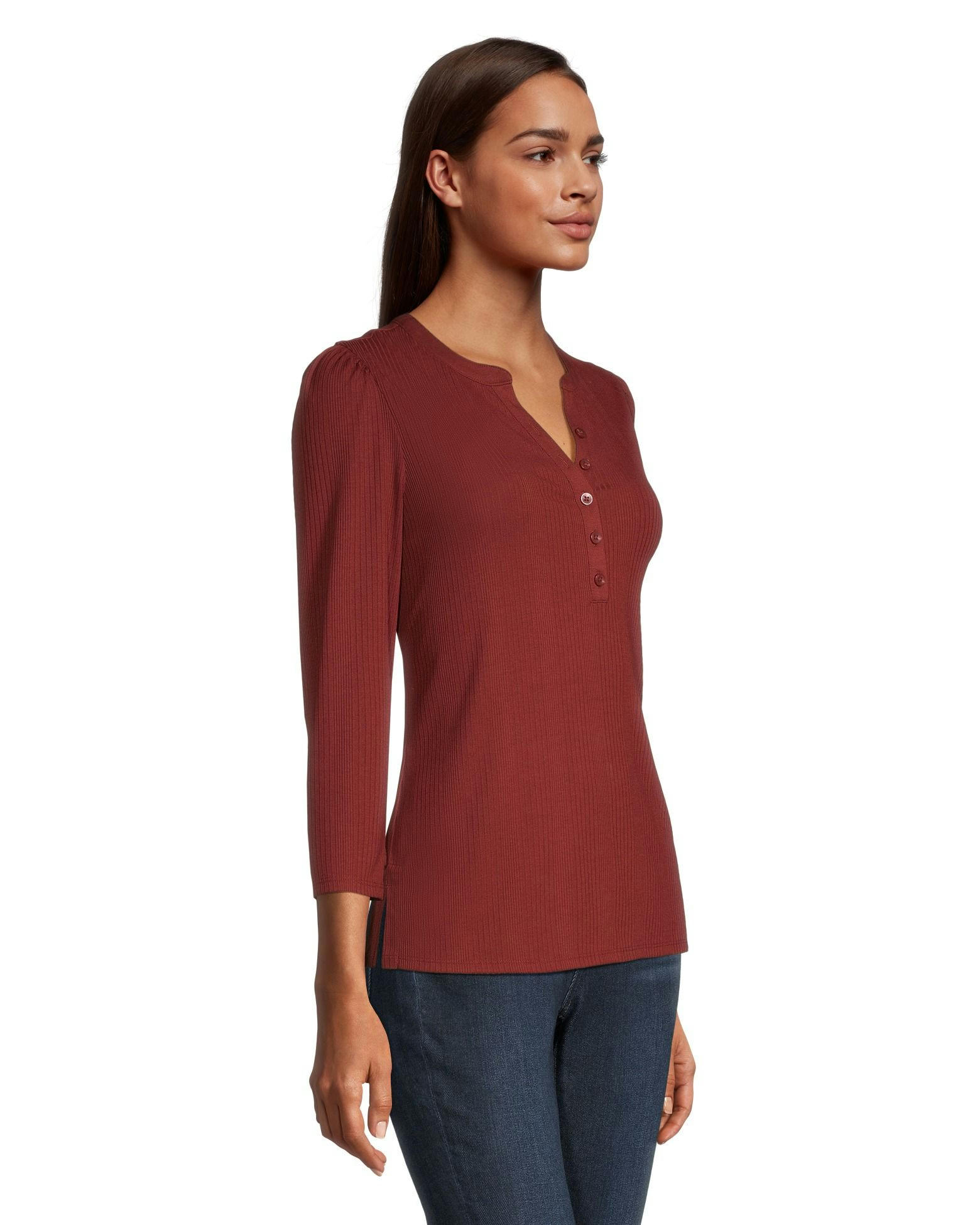 Denver Hayes Women's 3/4 Sleeve Variegated Henley T Shirt