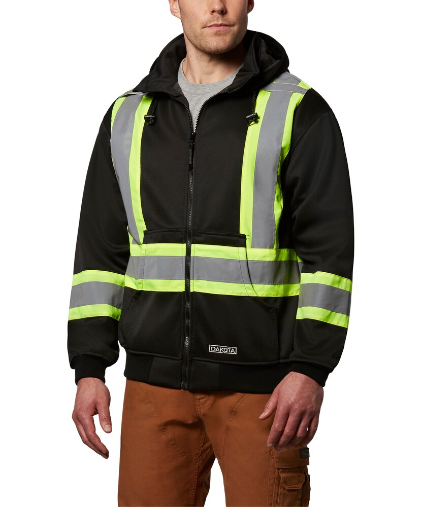 Dakota WorkPro Series Men's Hi-Visibility Lined Full-Zip Hooded Sweatshirt - Black