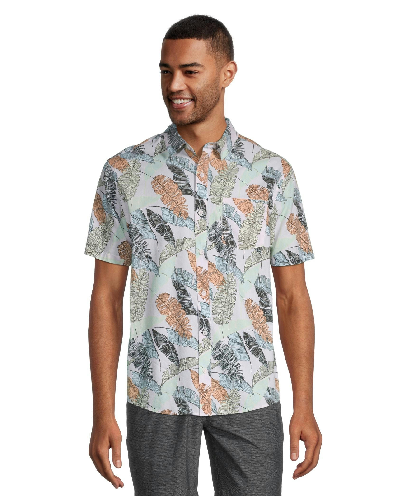 FarWest Men's Modern Fit Short Sleeve Stretch AOP Shirt