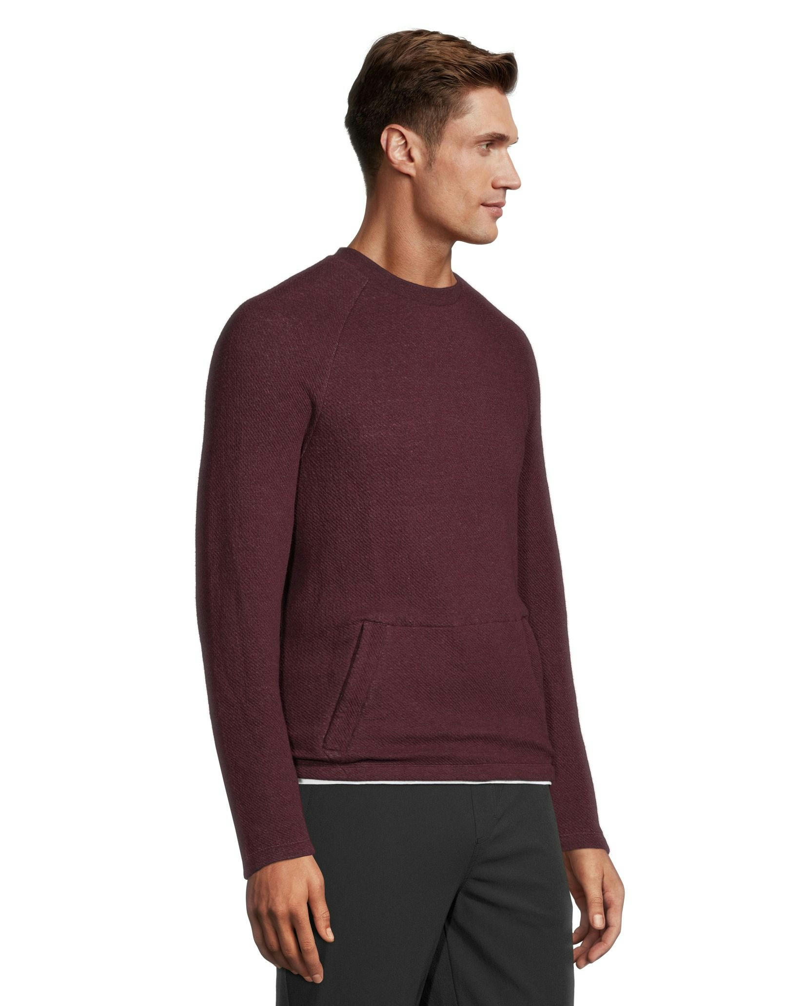 Men's Textured Knit Kangaroo Pocket Crewneck Pullover