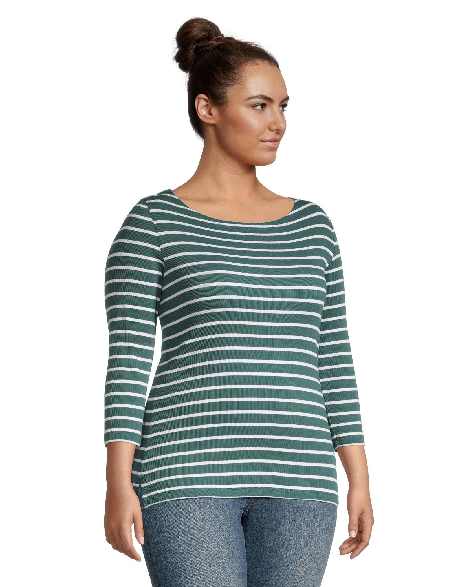 Denver Hayes Women's Fitted Three Quarter Sleeve Boatneck Shirt