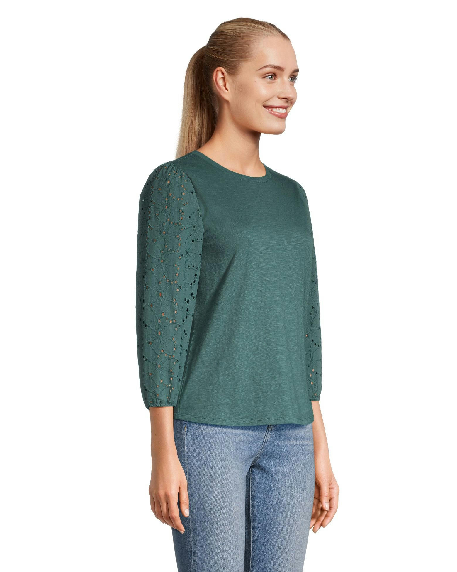 Denver Hayes Women's Semi Fitted 3/4 Length Sleeve Crew Neck T Shirt