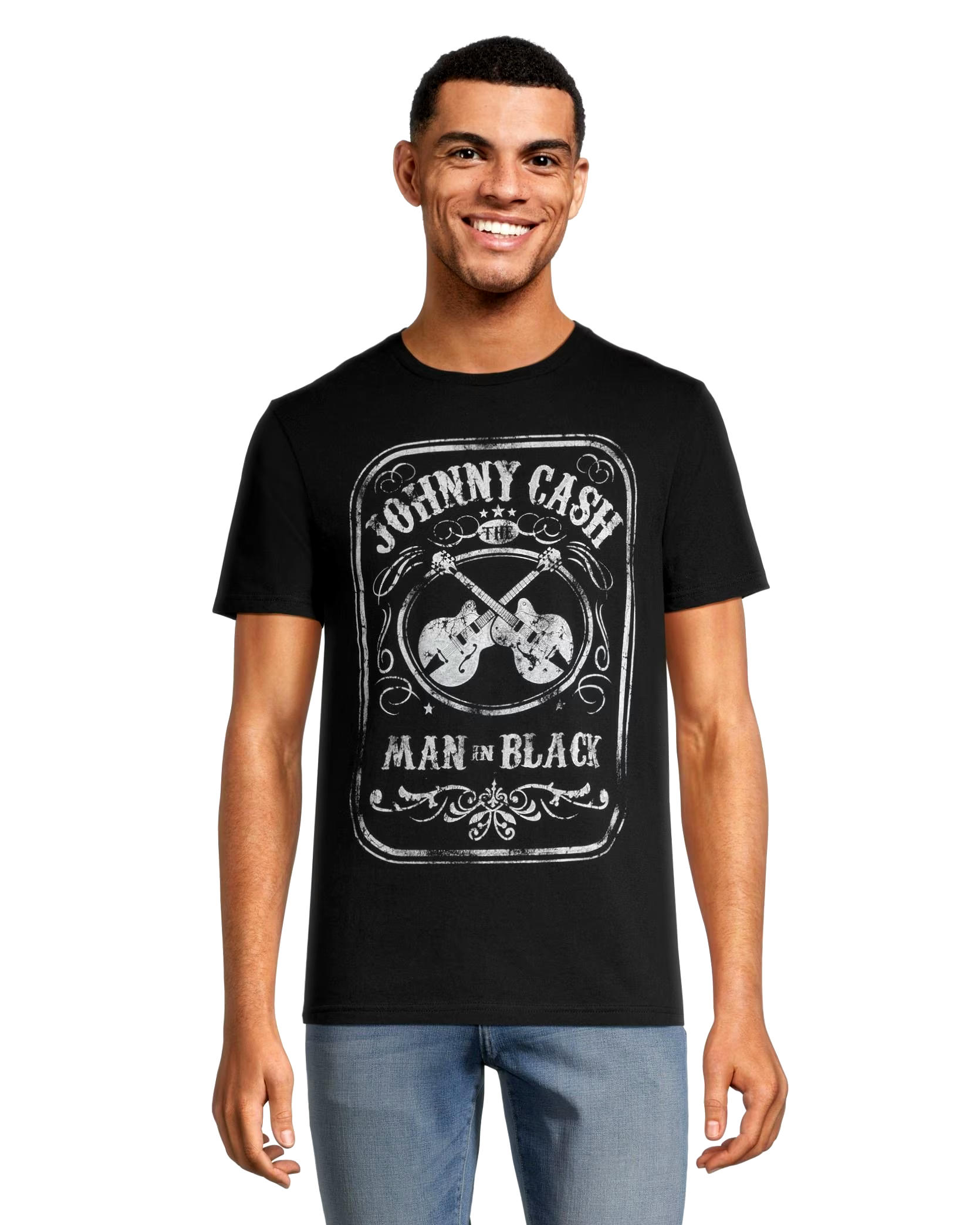 Logo T-Shirts Men's Johnny Cash Man in Black Graphic Vintage T Shirt
