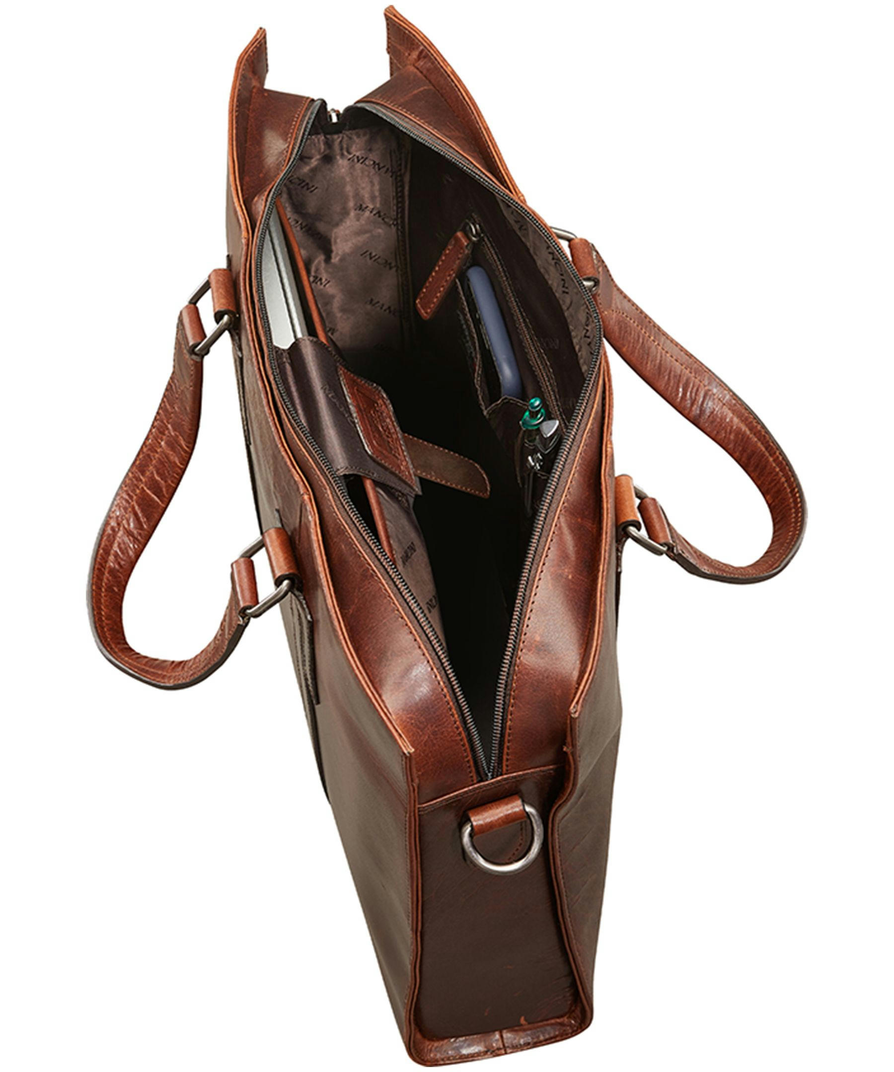 Mancini Leather Goods Unisex Buffalo Laptop Tote Bag Brown