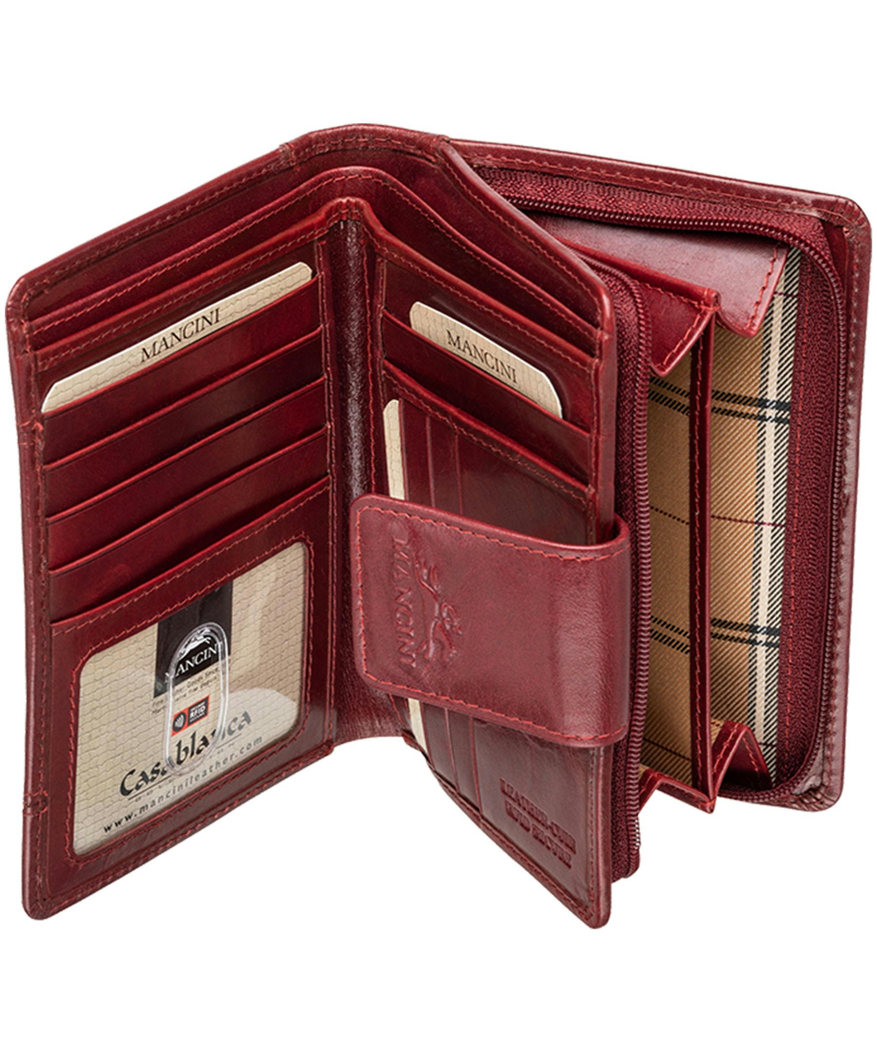 Mancini Leather Goods Women's Casablanca RFID Secure Medium Clutch Wallet Red