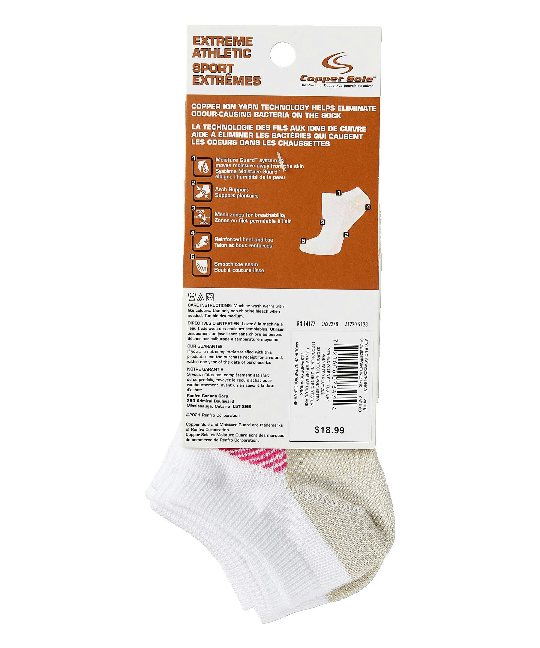 Copper Sole Women's 3 Pack Extreme Athletic No Show  Socks