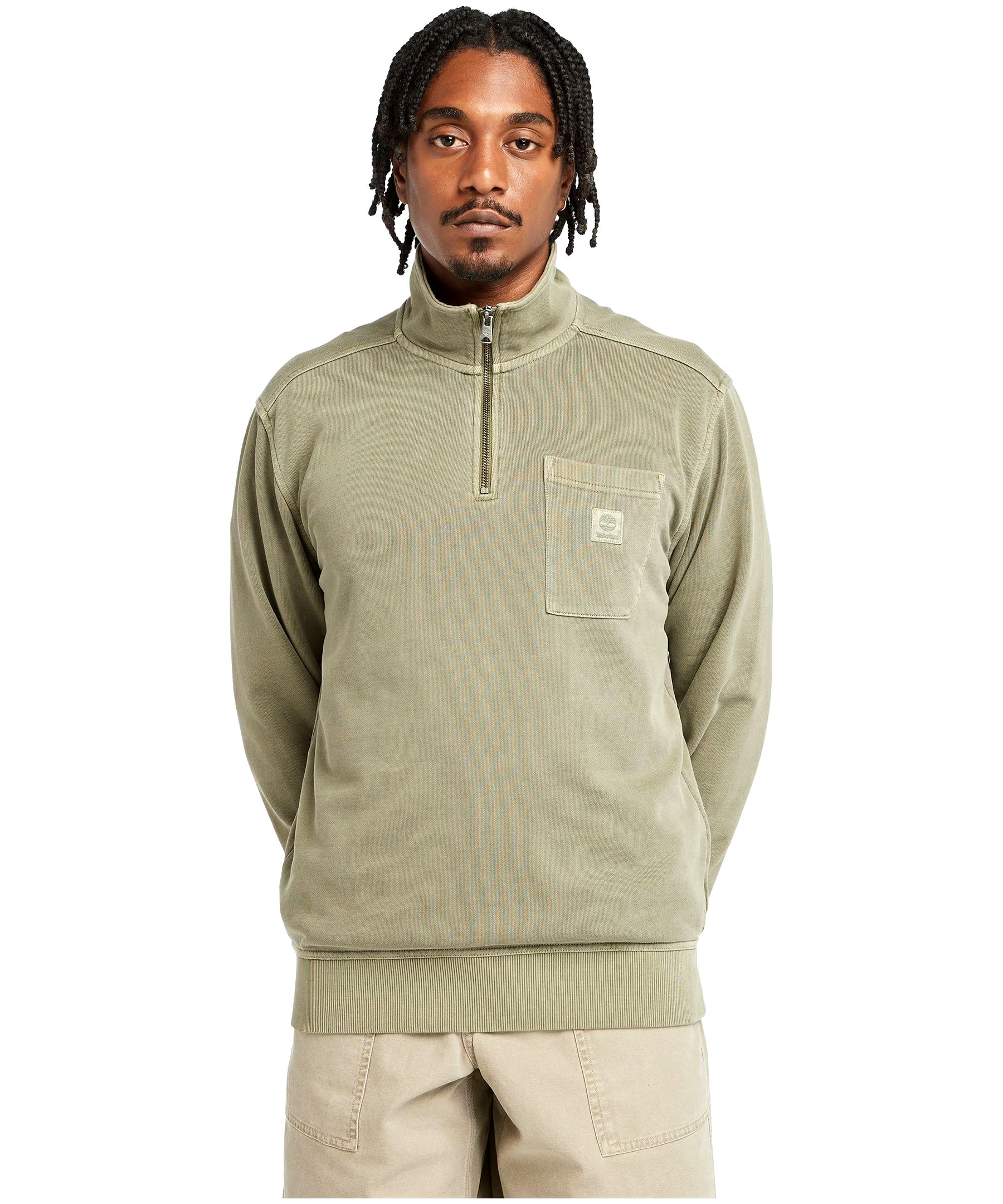 Timberland Men's Quarter Zip Garment Dye Fleece Sweatshirt