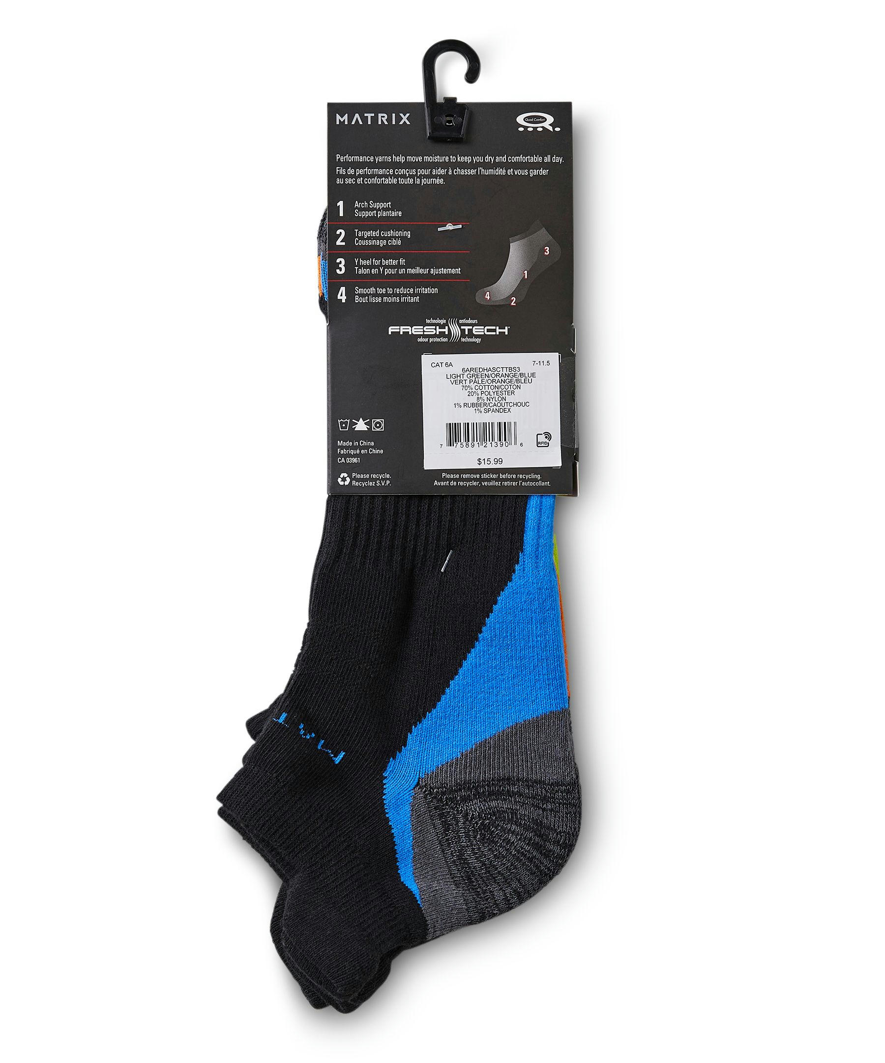 Men's 3 Pack FRESHTECH Low Cut Sport Socks with Tab