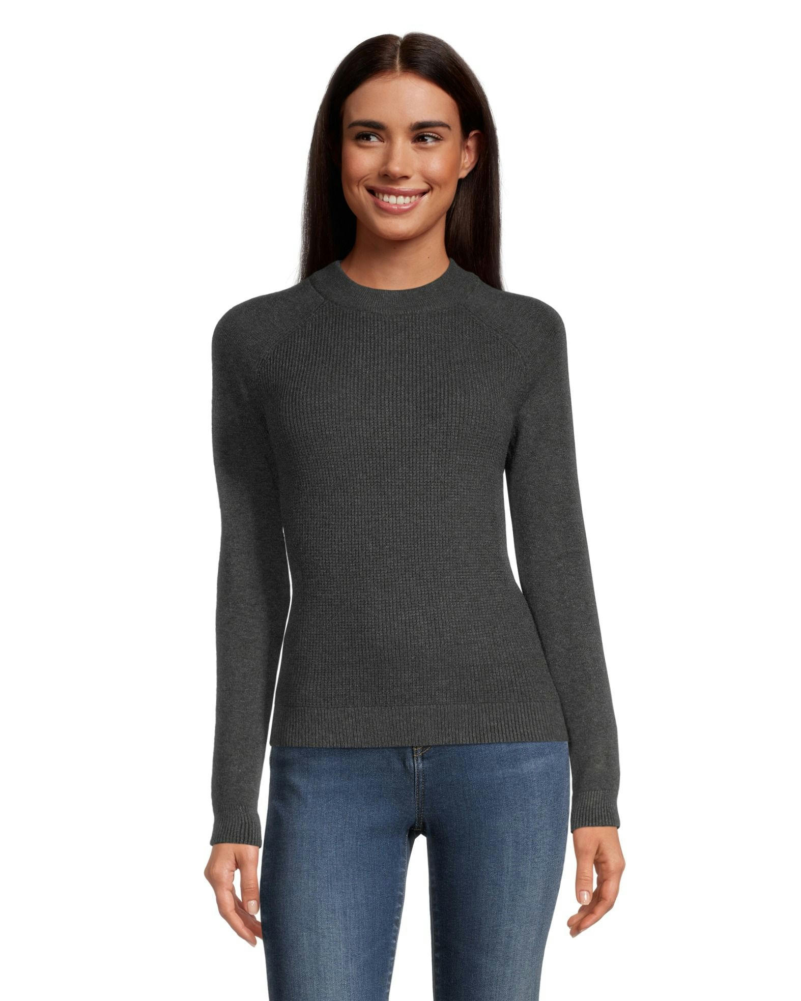 Denver Hayes Women's Cozy Waffle Knit Fitted Crewneck Pullover Sweater