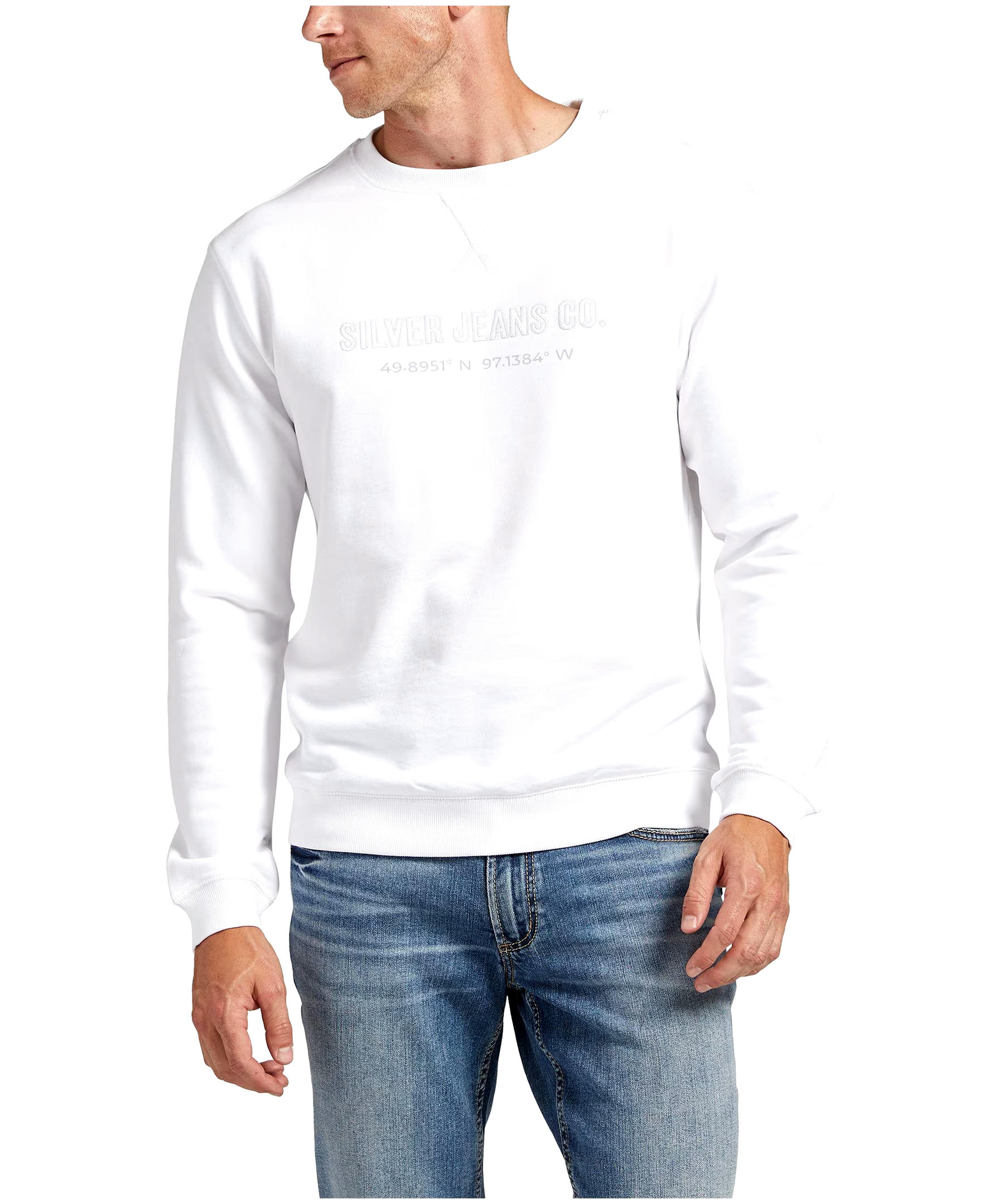 Silver Men's Cotton Fleece Logo Crewneck Sweatshirt