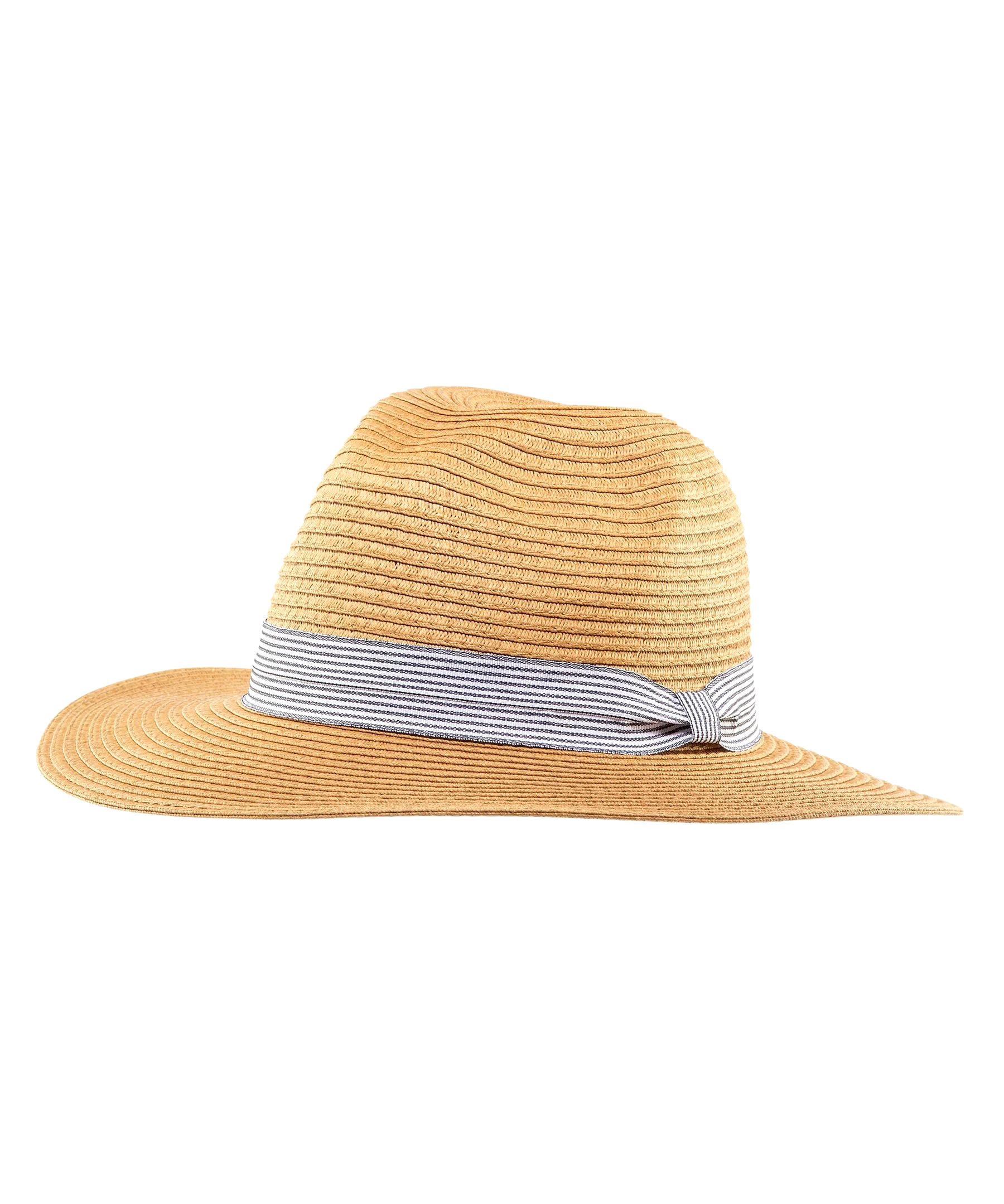 Denver Hayes Women's Straw Fedora Hat with Striped Ribbon