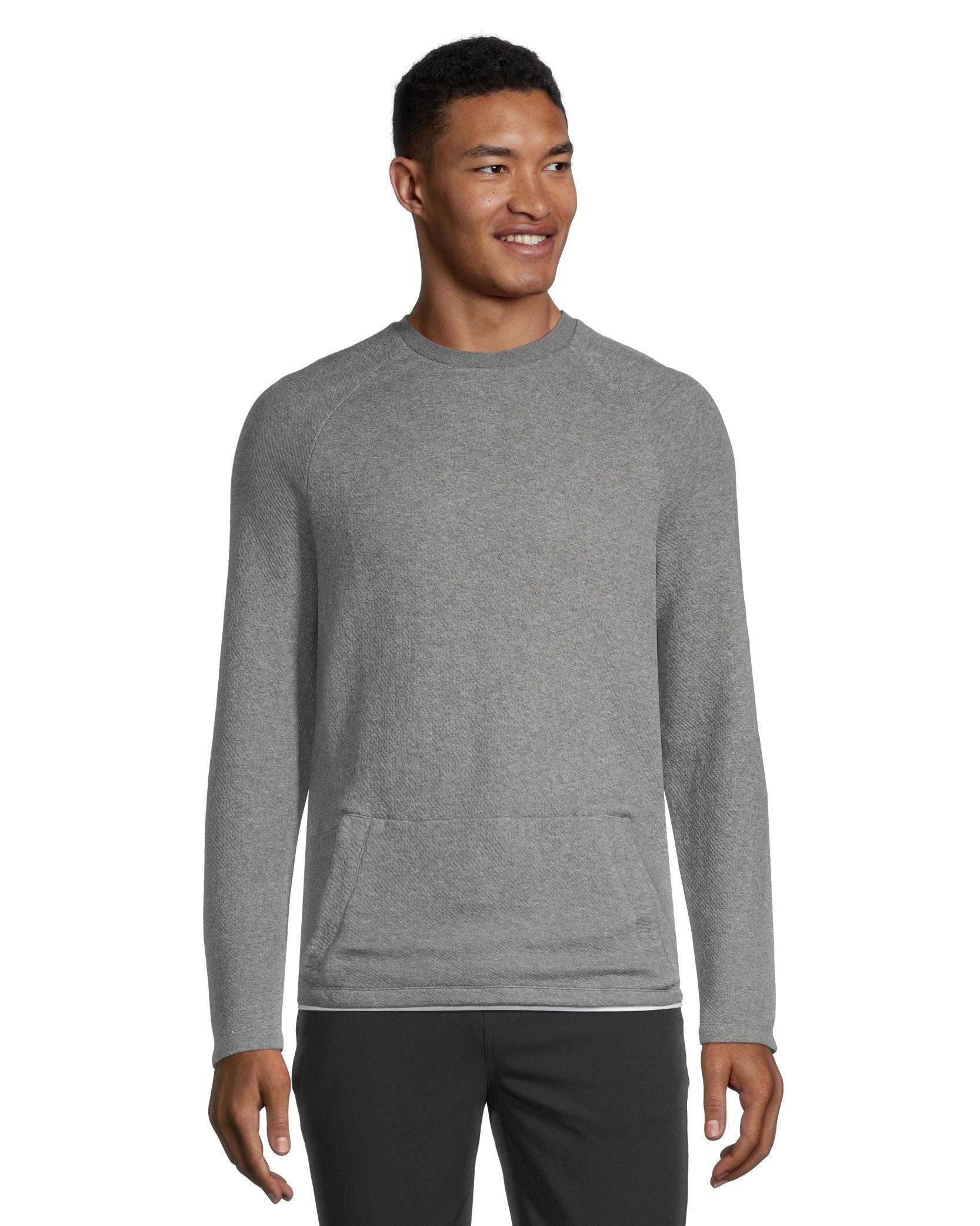 Men's Textured Knit Kangaroo Pocket Crewneck Pullover