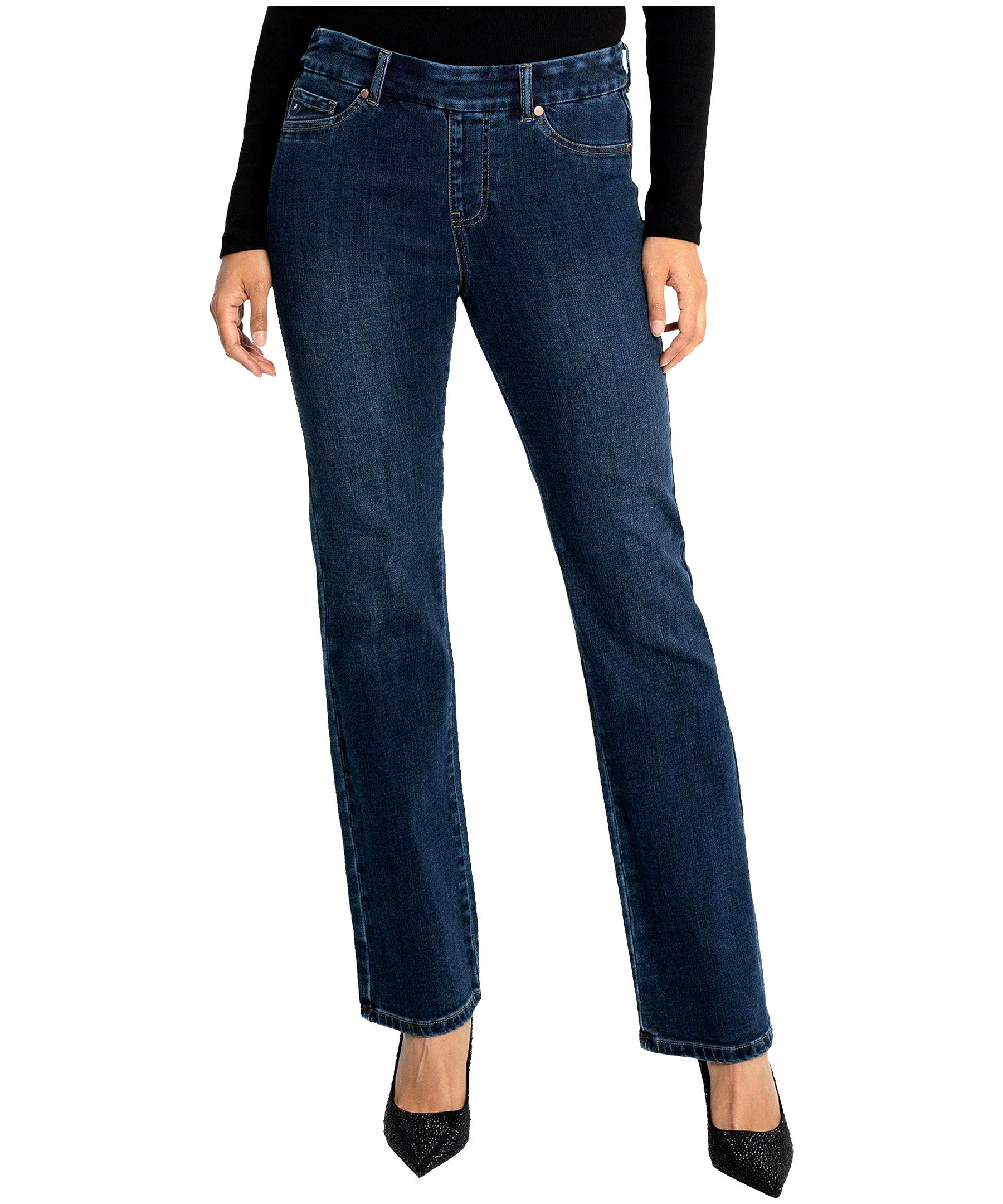 Lois Women's Maddie Mid Rise Straight Leg Pull On Jeans