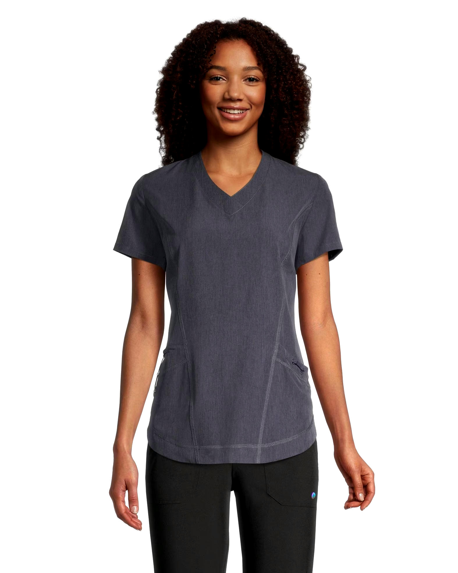 Scrubletics Women's V-Neck Curved Hem Scrub Top - Odyssey Grey