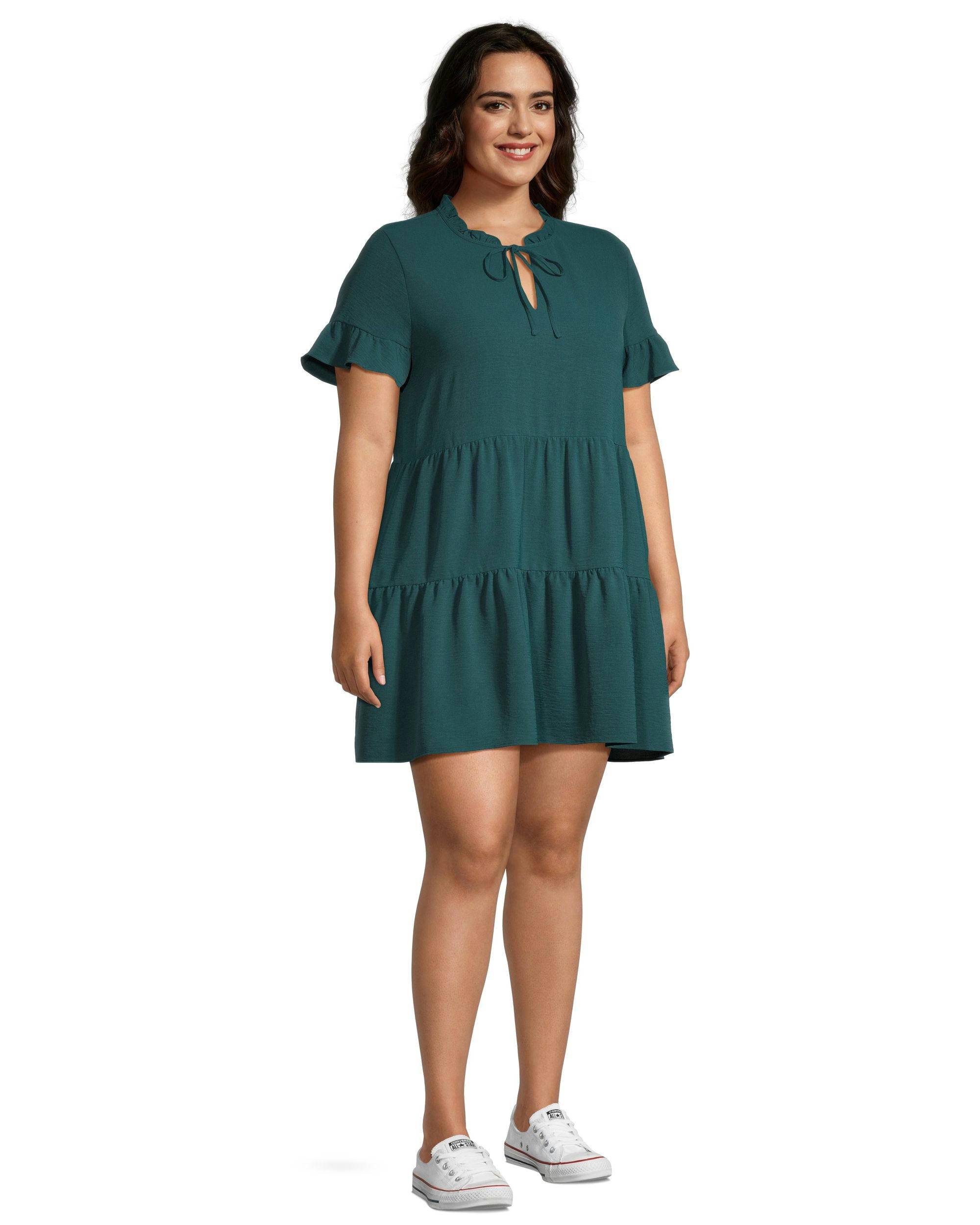 Denver Hayes Women's Flowy Double Tier Short Sleeve Dress