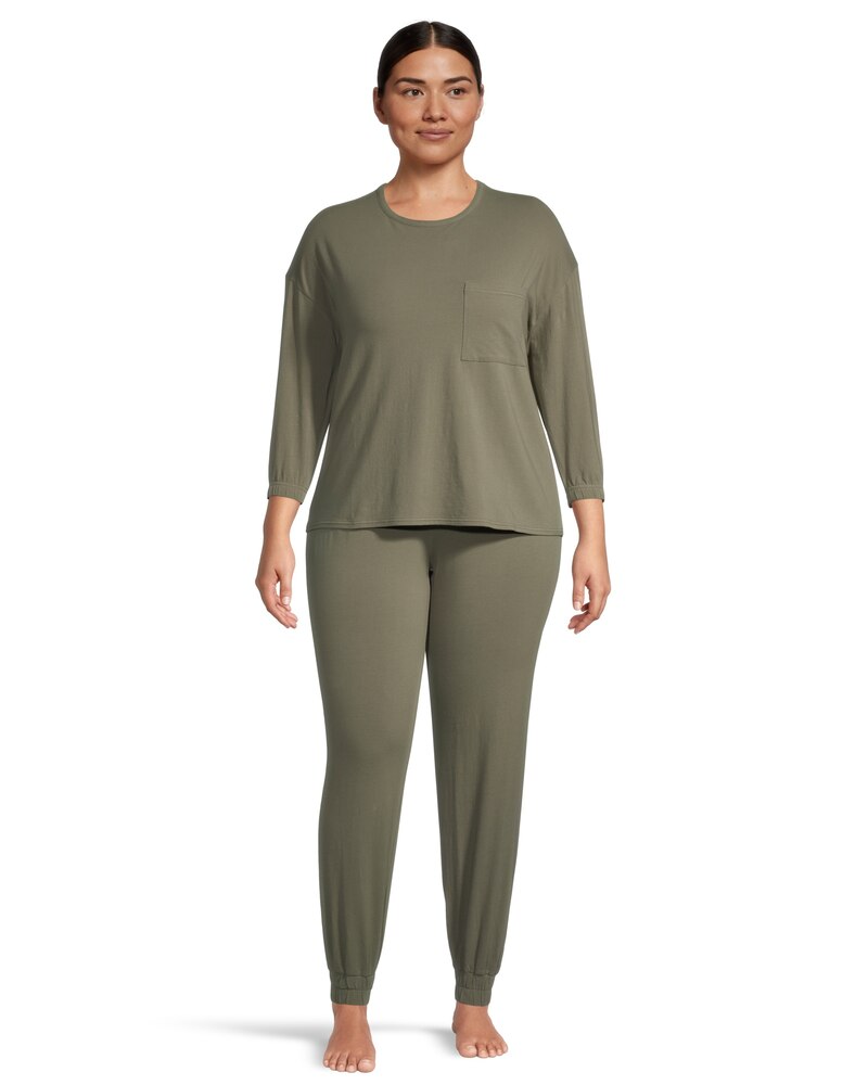 Denver Hayes Women's 2 Piece Jersey Crew Pajama Top and Pants Set