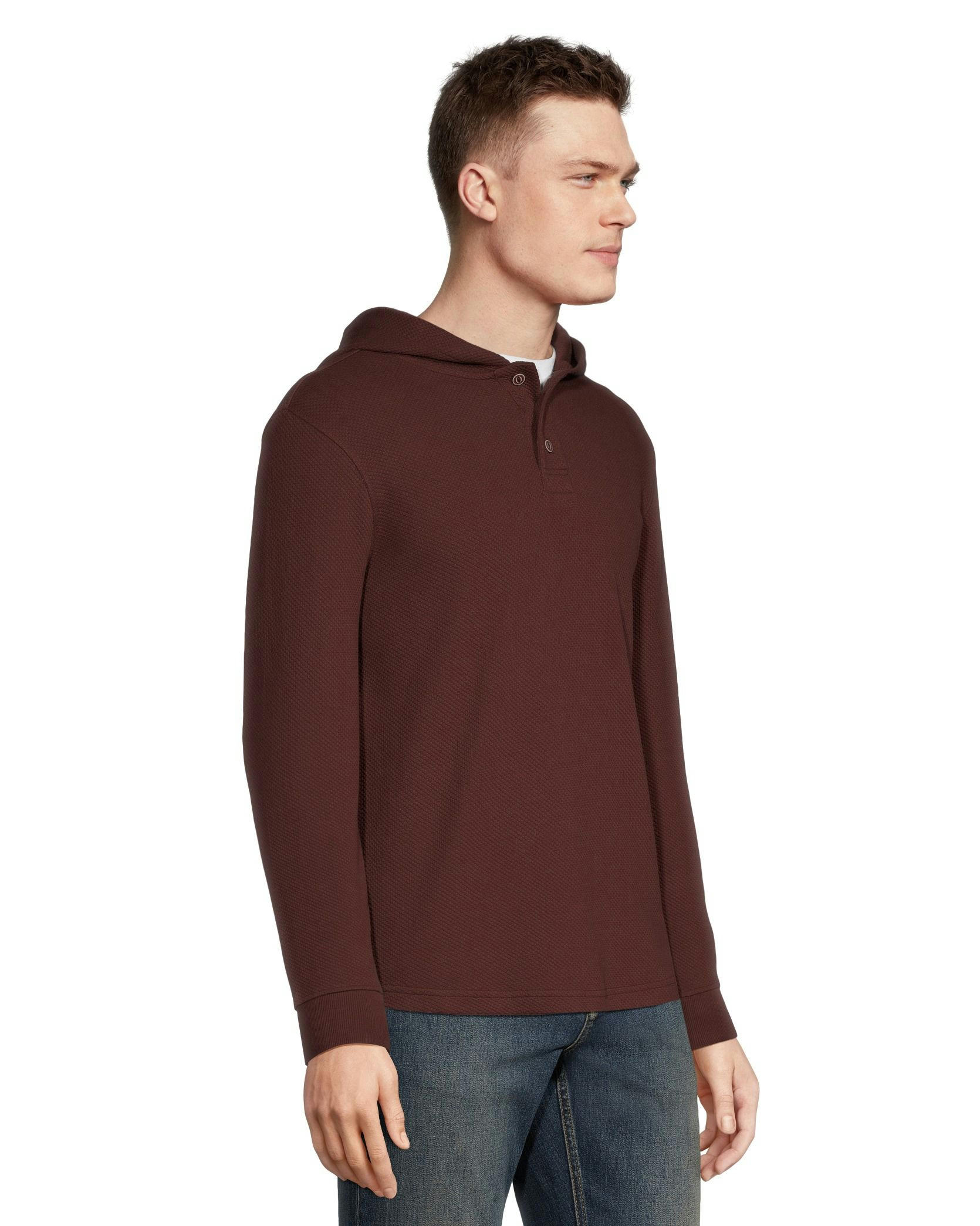 Denver Hayes Men's Long Sleeve Texture Knit Hooded Popover Henley