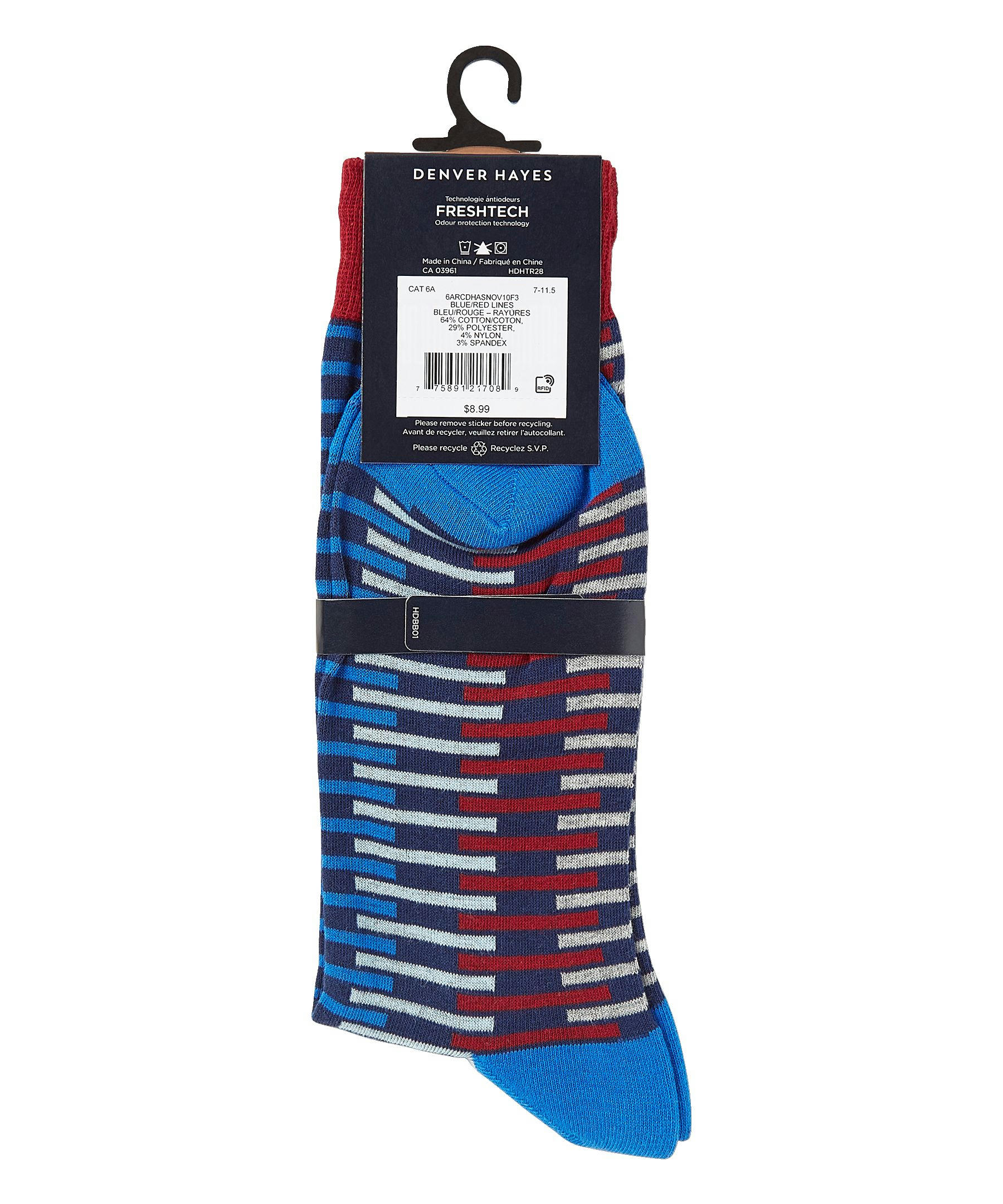 Denver Hayes Men's Novelty Geometric/Striped Crew Casual Sock