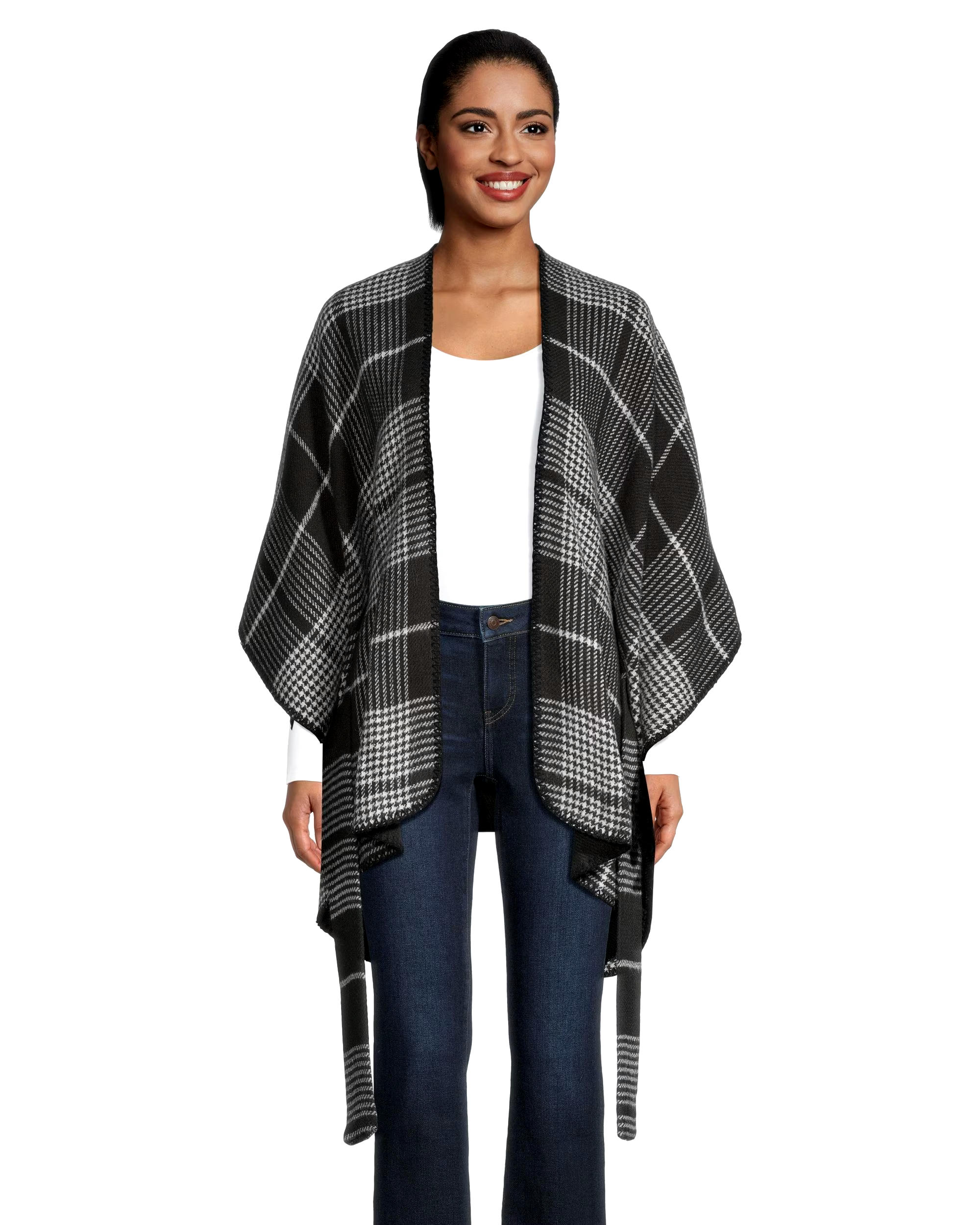 Denver Hayes Women's Plaid Self Tie Shawl Ruana