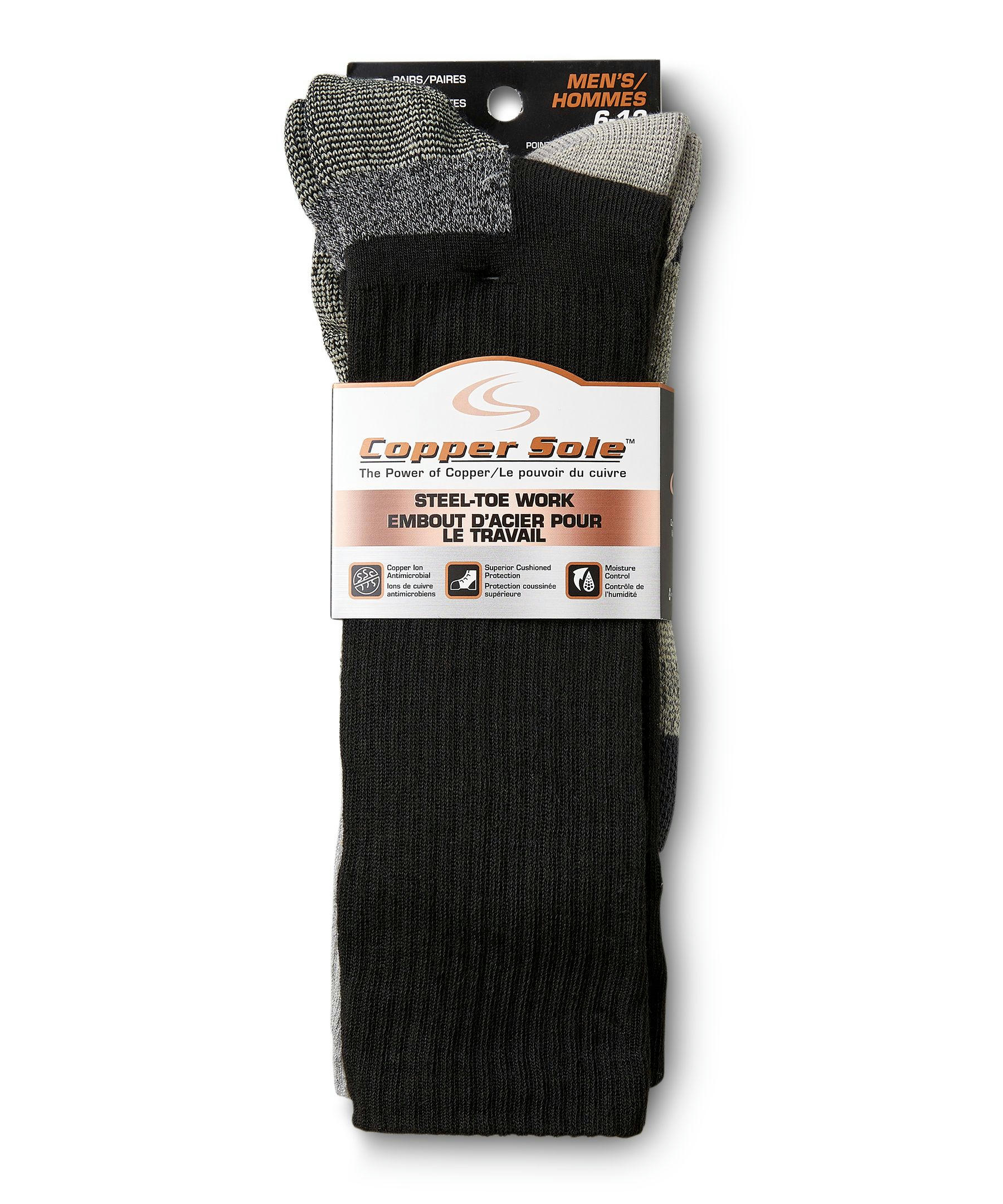 Copper Sole Men's 2 Pack Lightweight Steel-Toe Work Socks with Moisture Guard