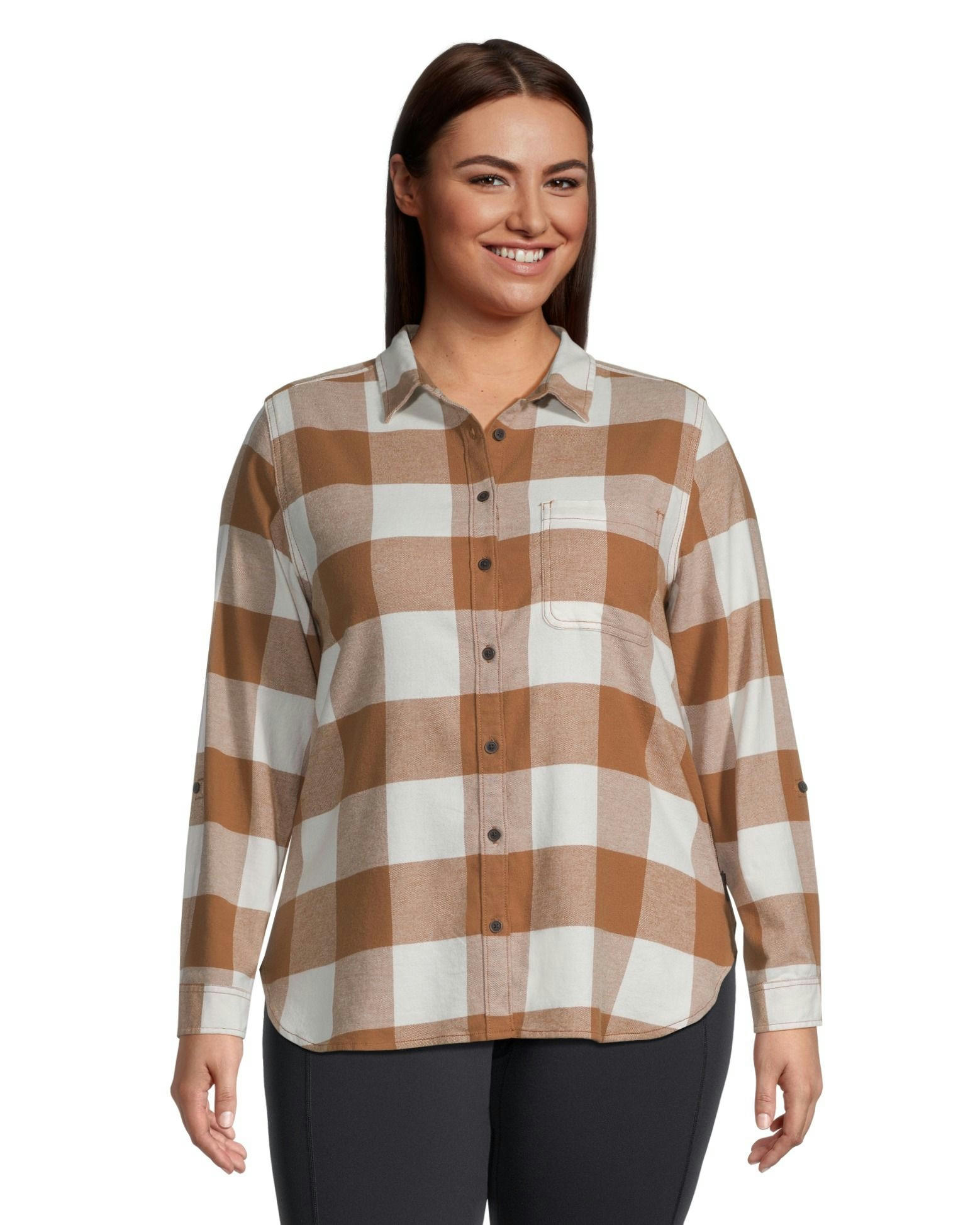 WindRiver Women's Semi-fit Long Sleeve Button Up Soft Brushed Stretch Flannel Shirt