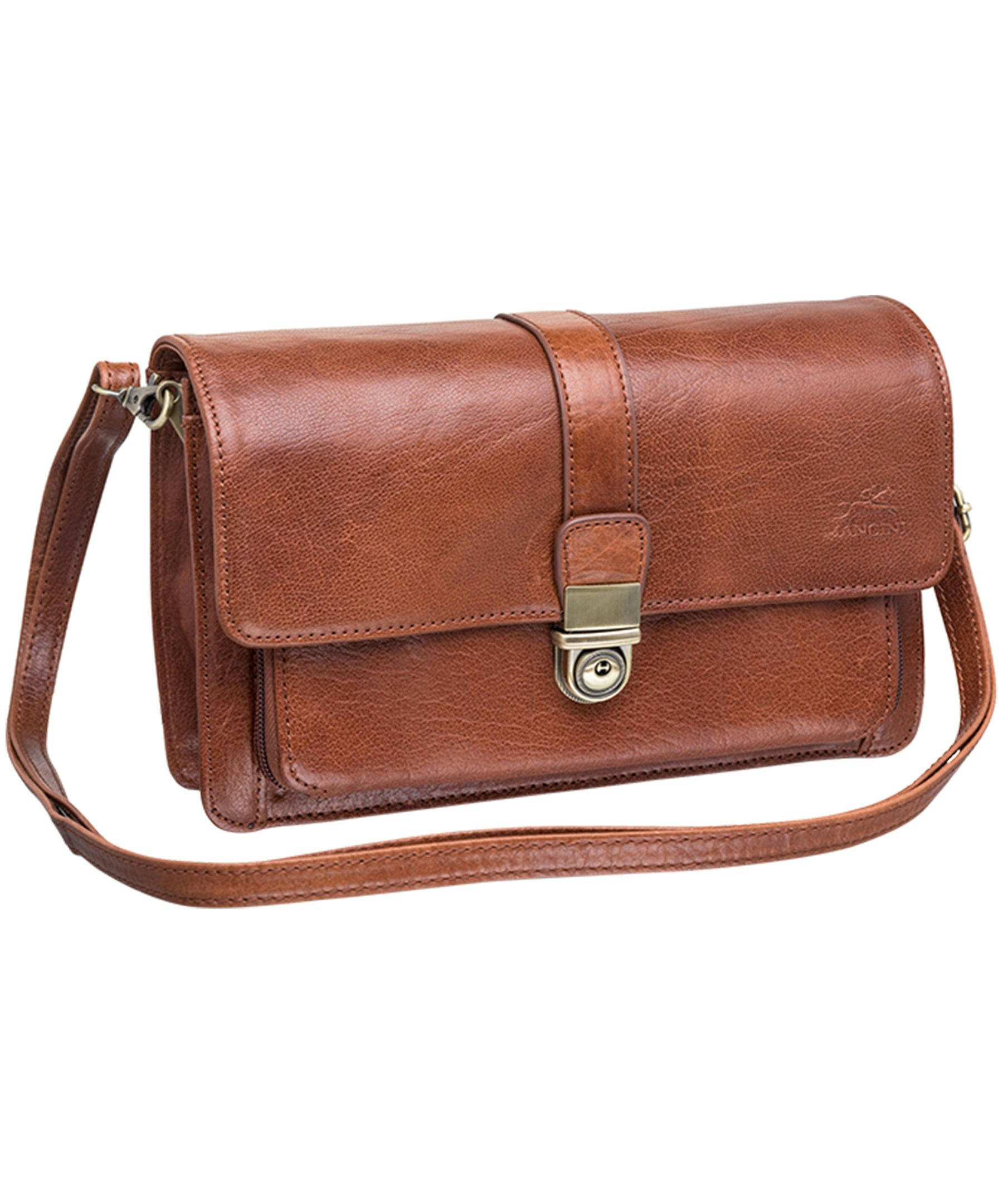 Mancini Leather Goods Unisex Arizona Classic Bag with Removable Straps Cognac