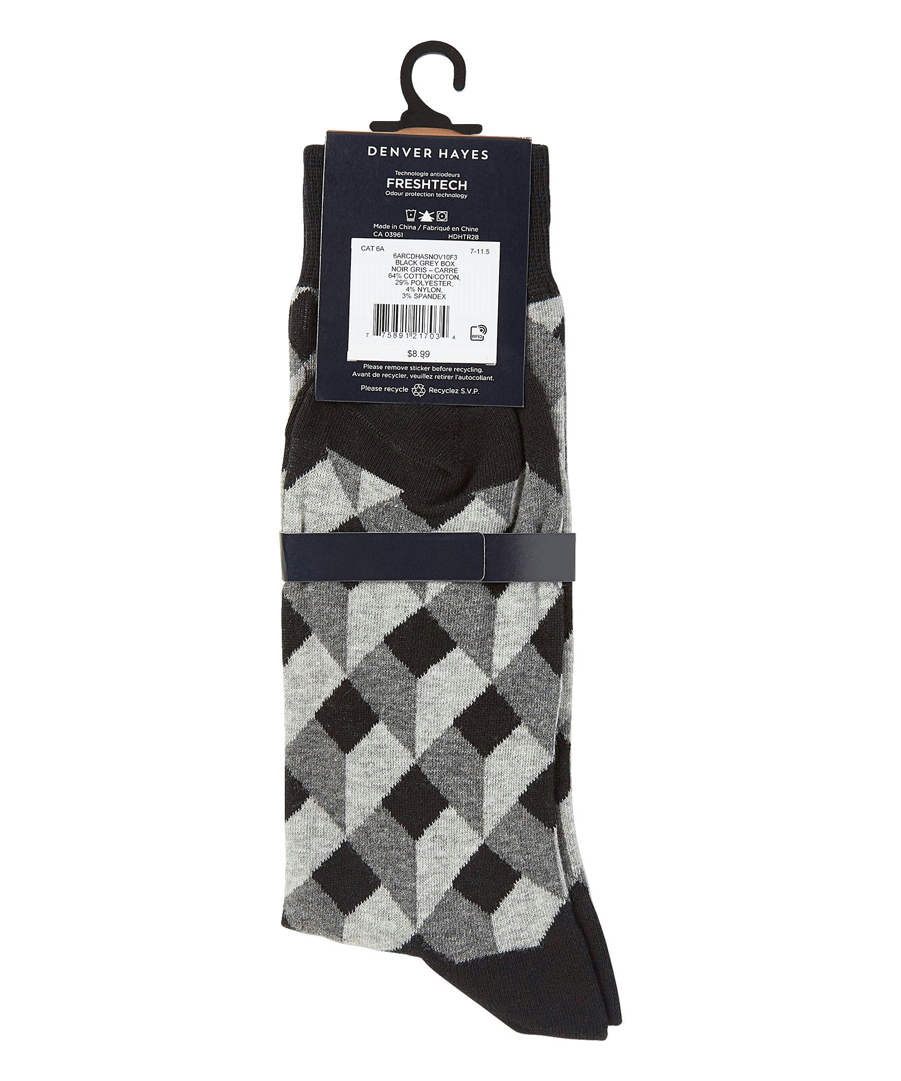 Denver Hayes Men's Novelty Geometric/Striped Crew Casual Sock