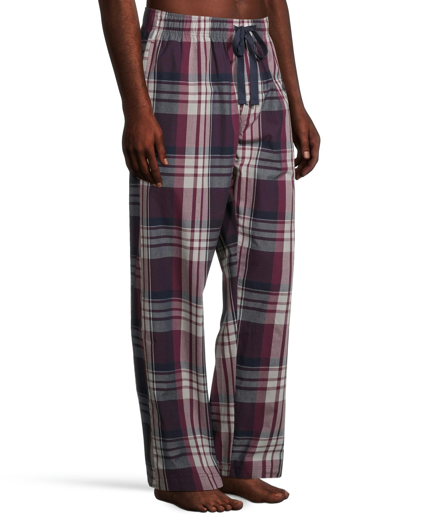Men's Woven Plaid Lounge Pants With Elastic Waistband and Drawstring