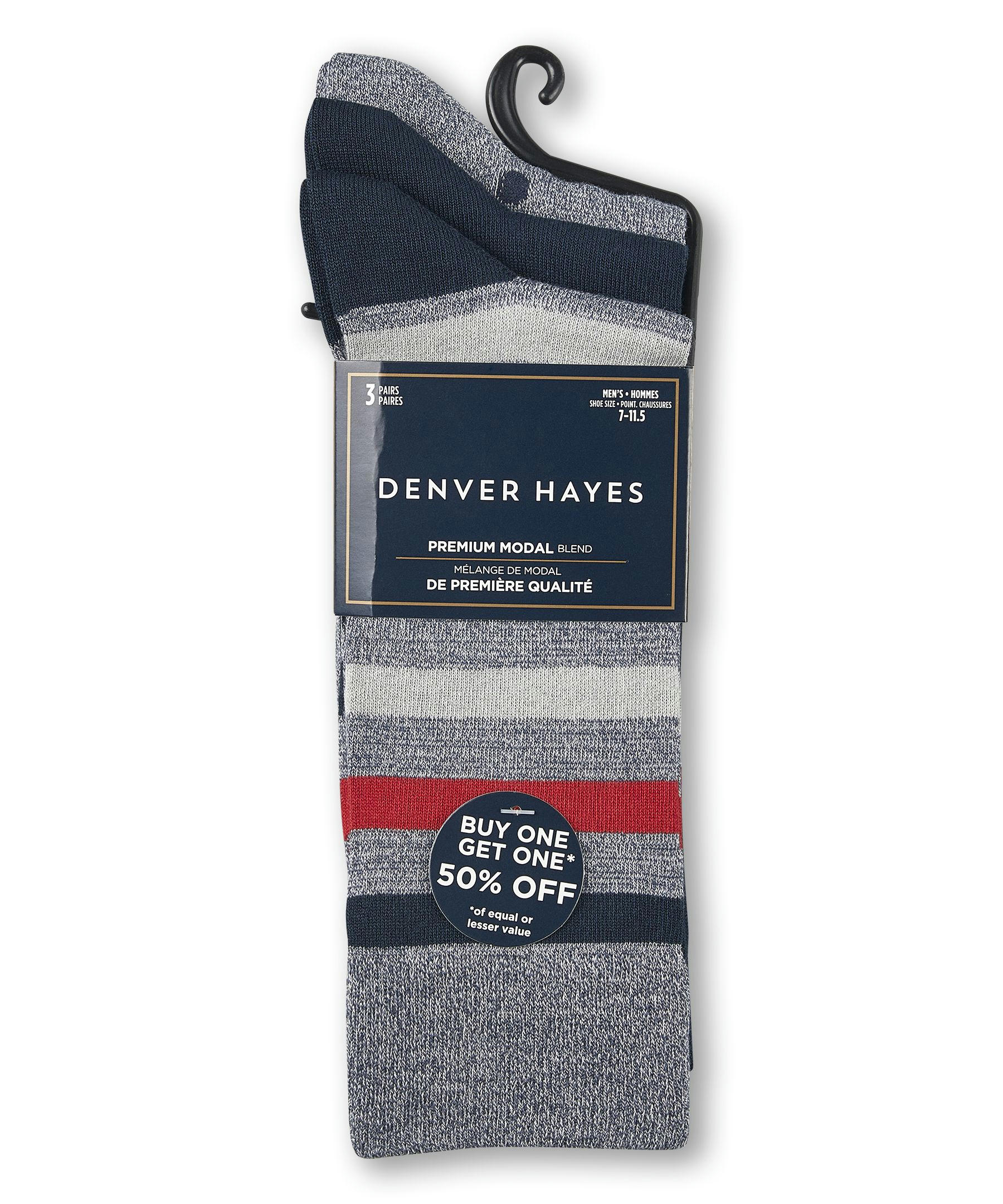 Denver Hayes Men's Casual Crew Socks, 3 Pack