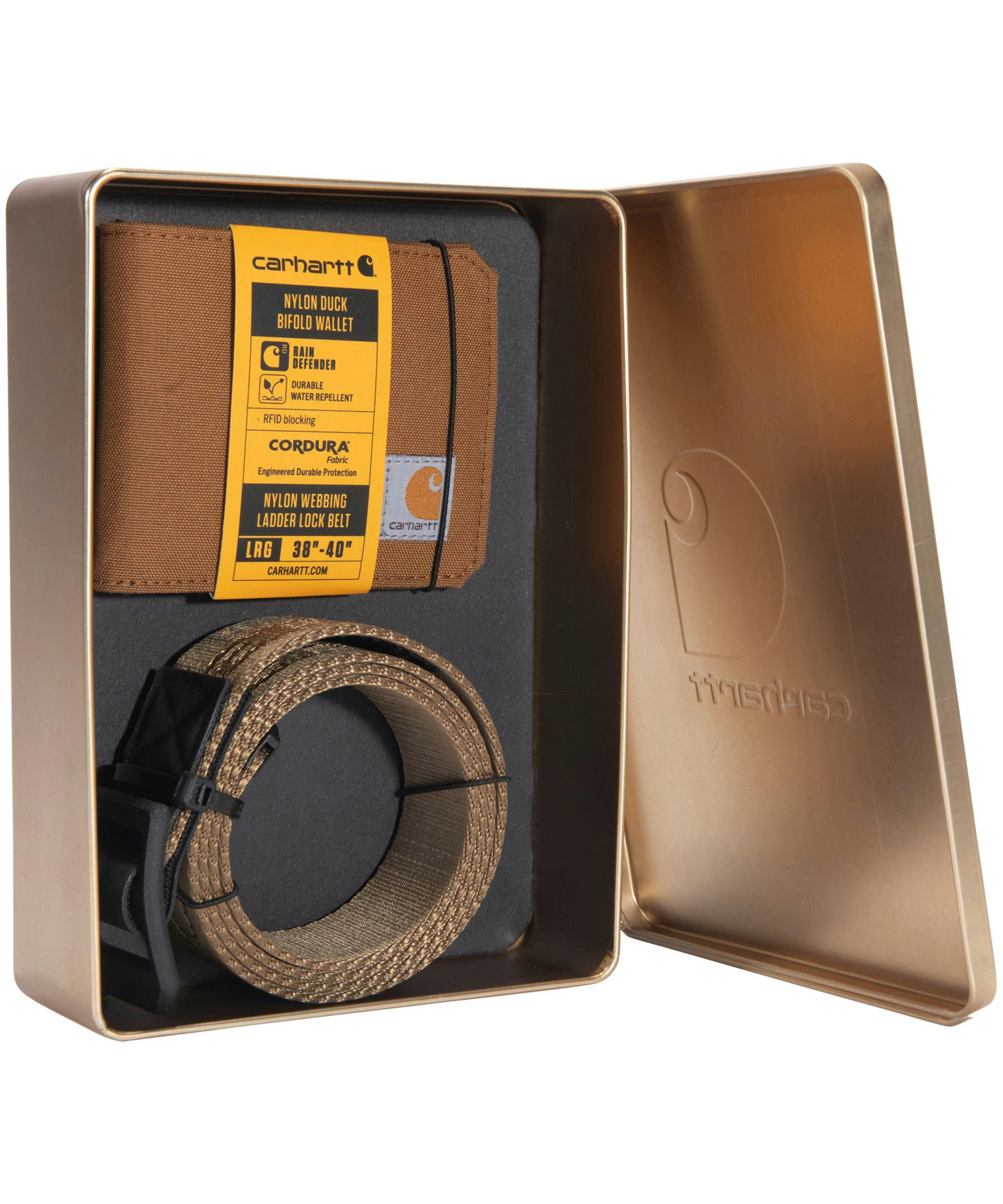 Carhartt Men's Heavy-Duty Nylon Belt & Wallet Gift Set, Brown