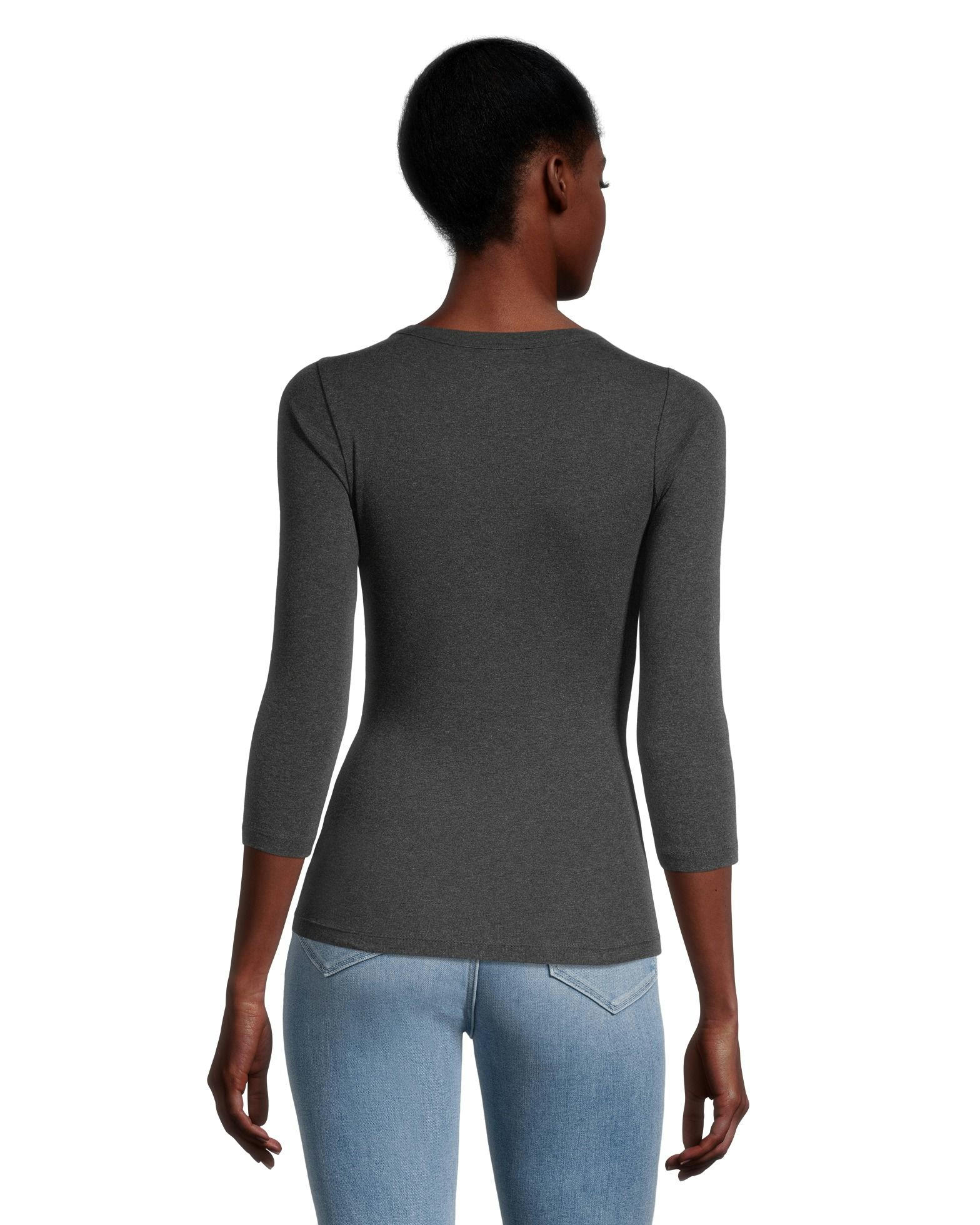 Denver Hayes Women's Three Quarter Sleeve Fitted Henley T Shirt