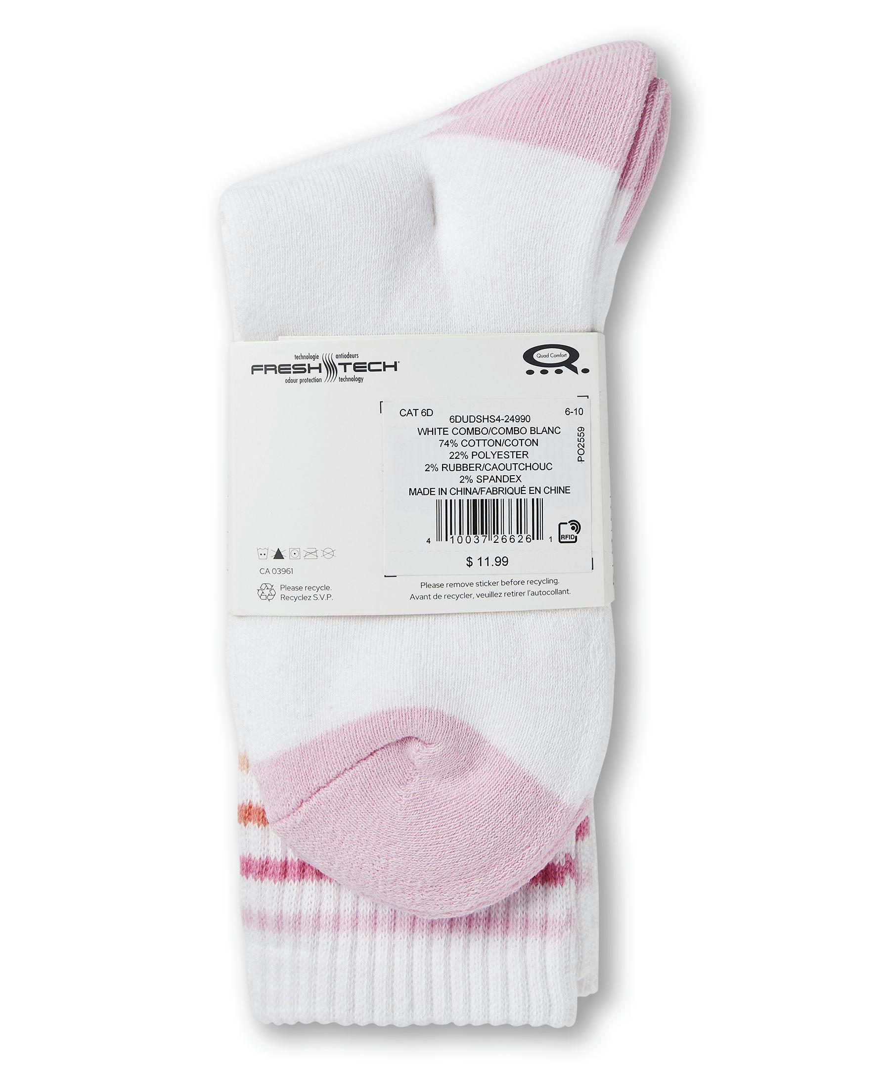 Shambhala Women's Quad Comfort FRESHTECH® Sport Crew Socks, 3 Pack