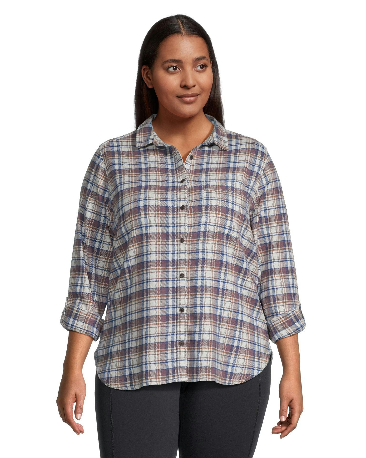 WindRiver Women's Semi-fit Long Sleeve Button Up Soft Brushed Stretch Flannel Shirt