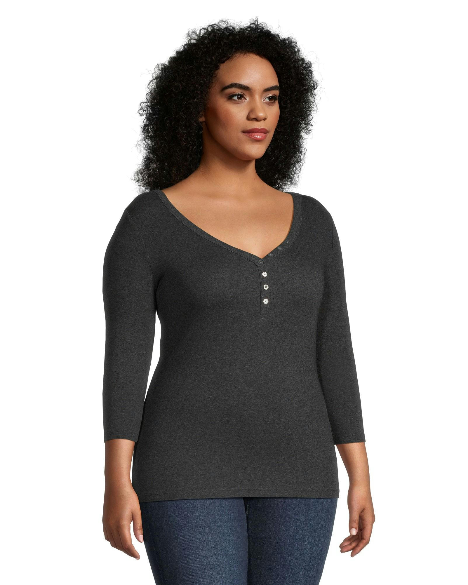 Denver Hayes Fitted 3/4 Length Sleeves Y Neck T Shirt