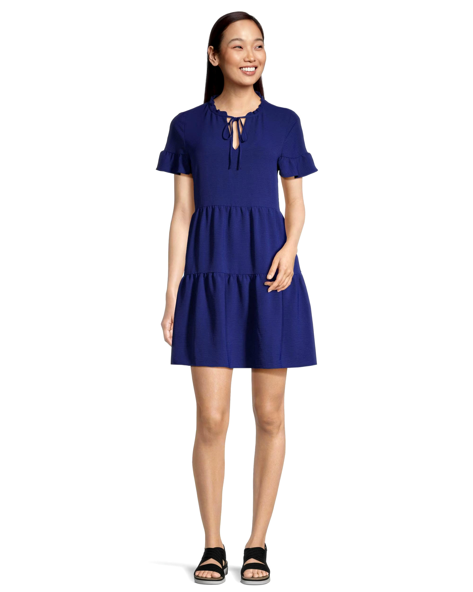 Denver Hayes Women's Flowy Double Tier Short Sleeve Dress