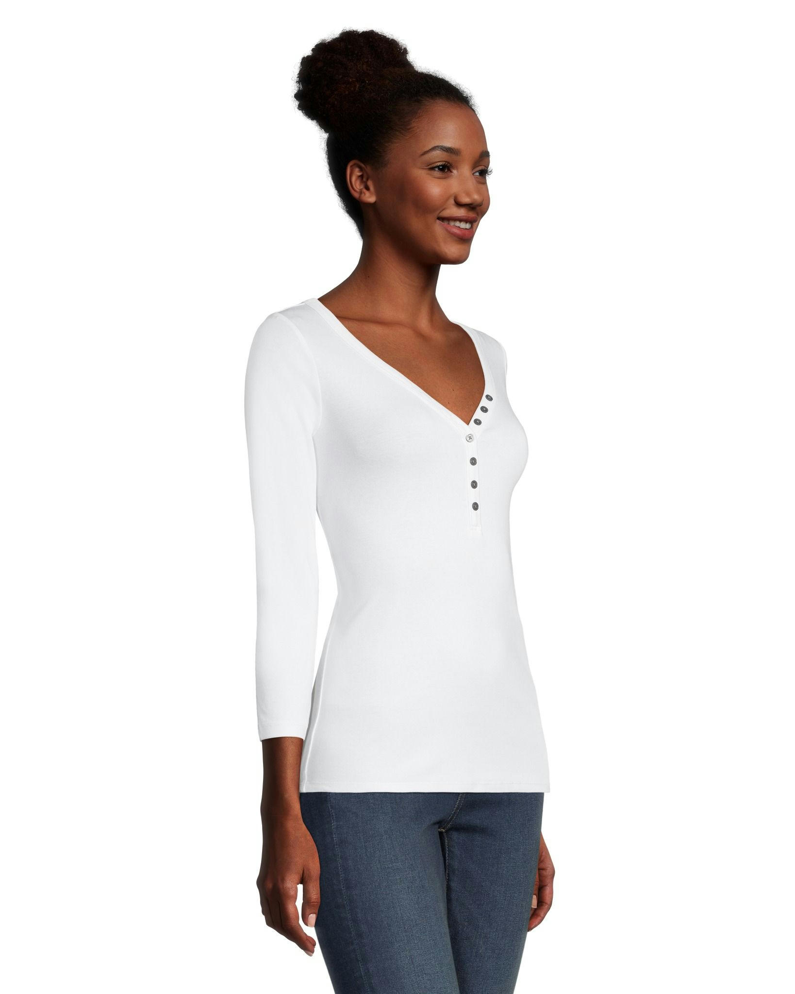 Women's Three-Quarter Sleeve Fitted Henley T Shirt