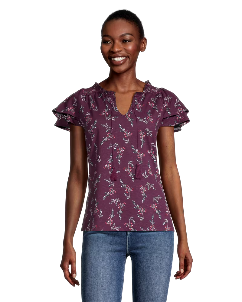 Denver Hayes Women's Floral Print Cap Sleeve Blouse