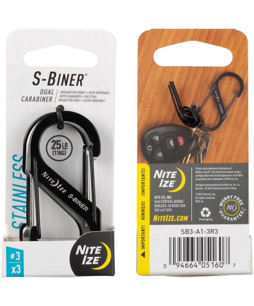 Nite Ize S-Biner 3 Stainless Steel 3-Pack Black/Black/ST