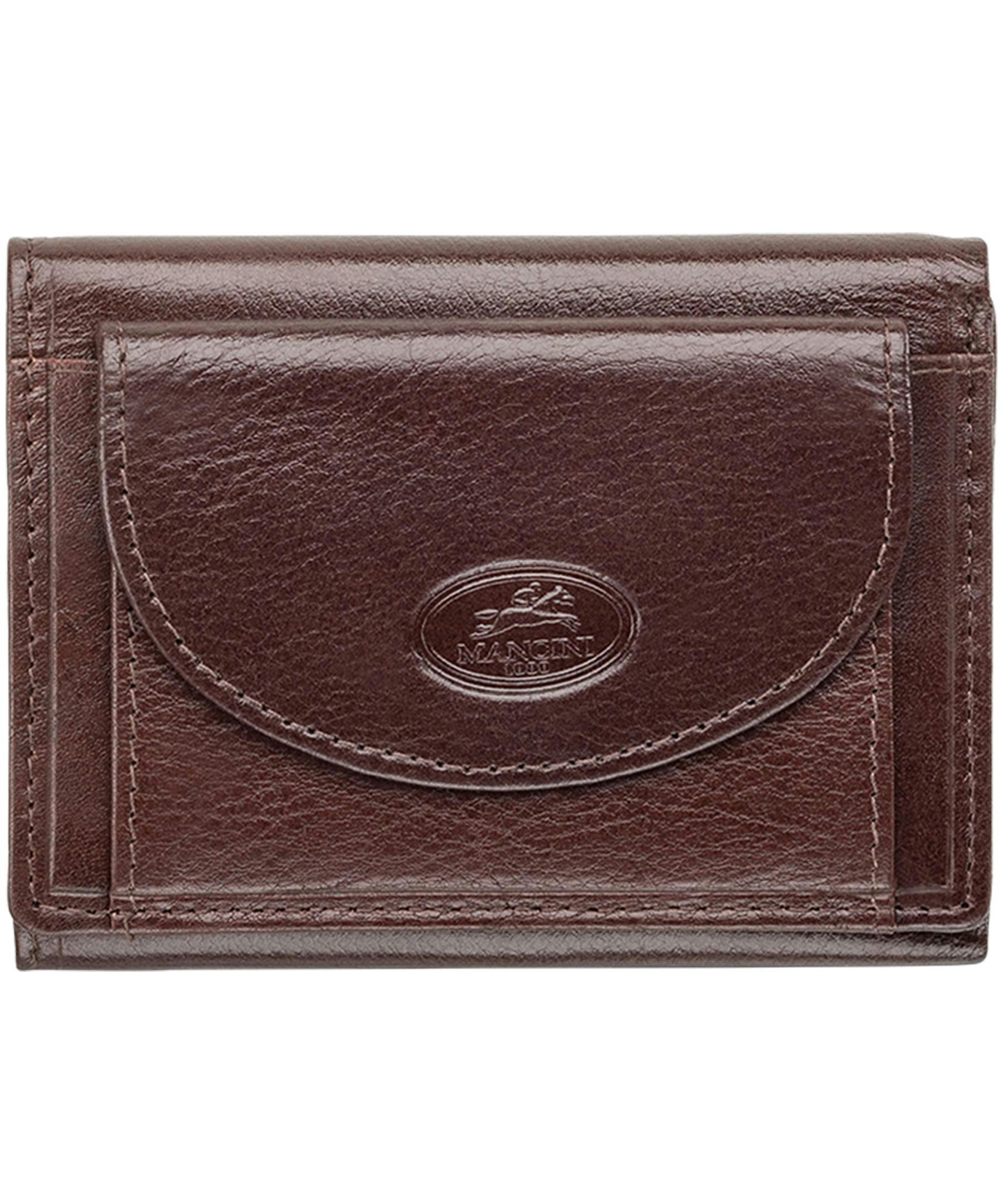 Mancini Leather Goods Men's Equestrian RFID Secure Trifold Wing Wallet Black