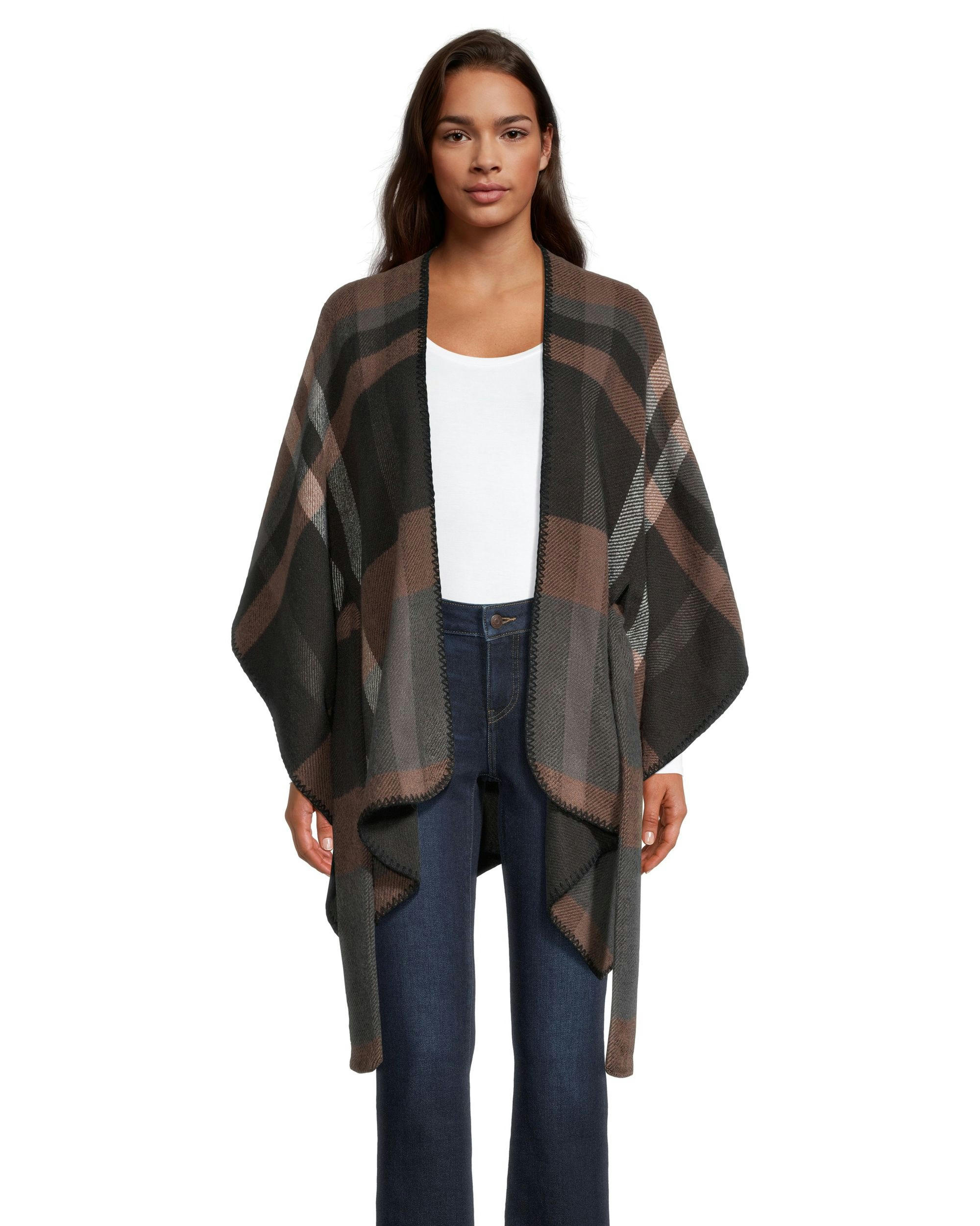 Denver Hayes Women's Plaid Self Tie Shawl Ruana