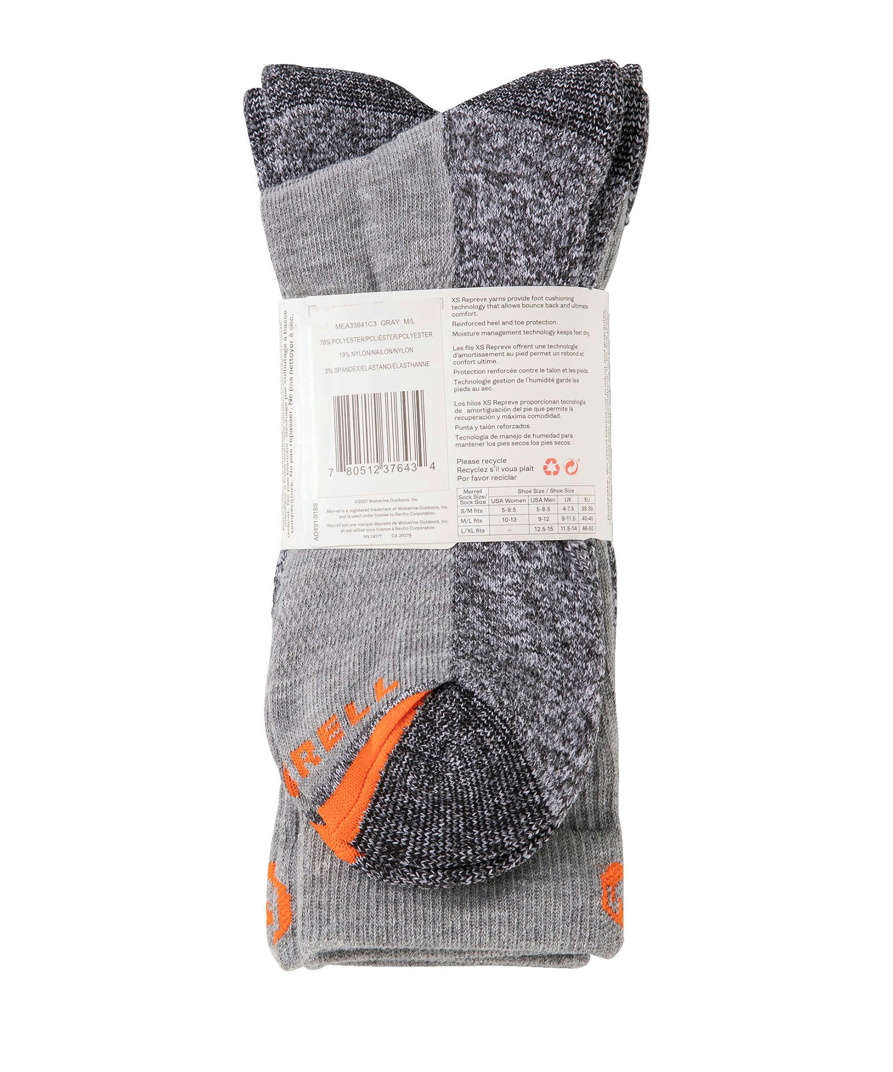 Merrell Men's 3-Pack Lightweight Work Crew Socks